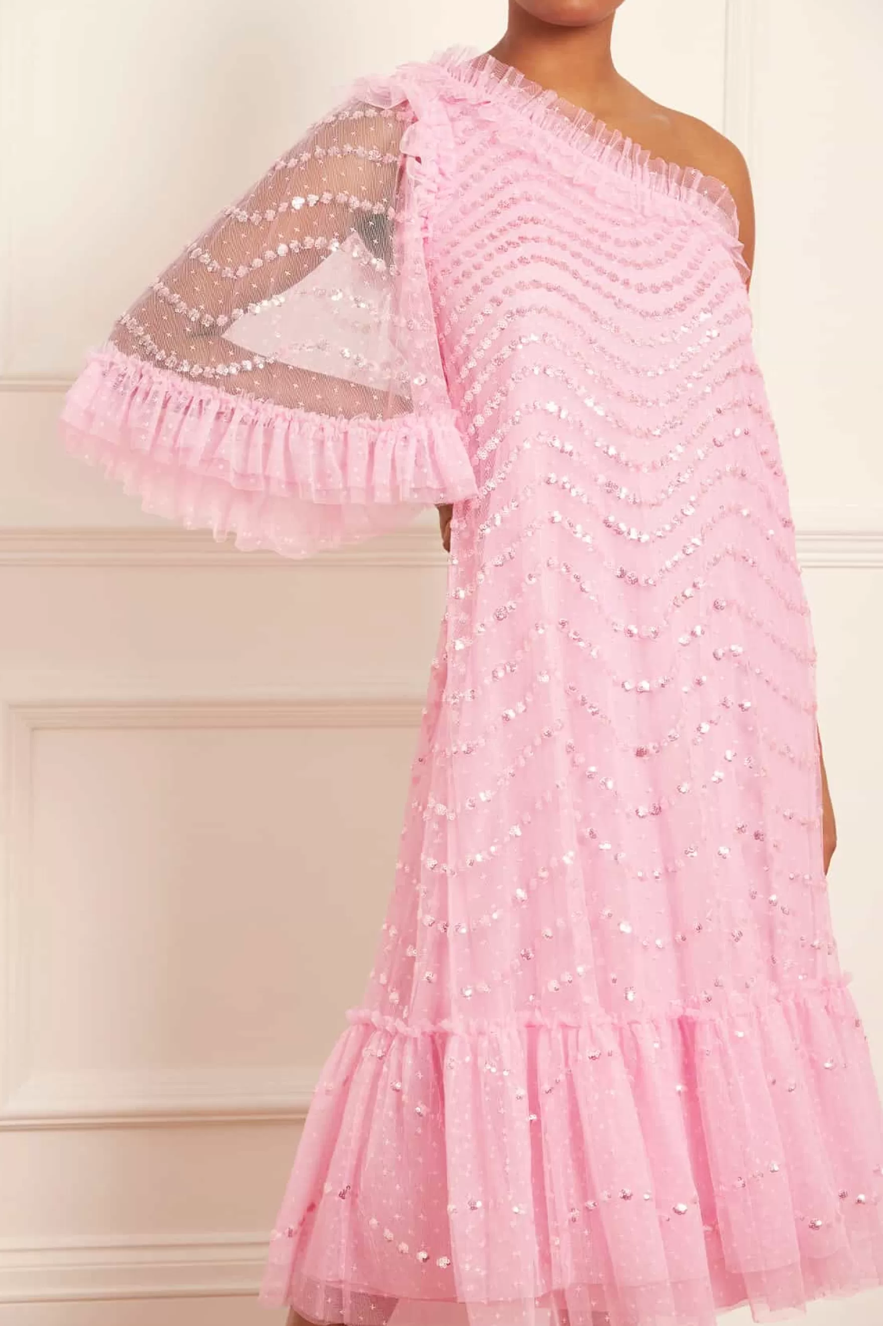 Needle & Thread Mother of the Bride | Plus Size>Shimmer Wave Gloss One-Shoulder Ballerina Dress Pink