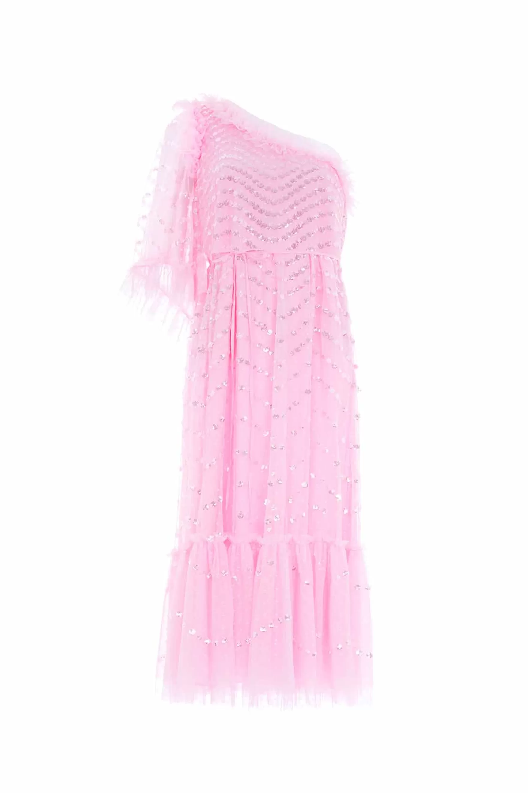 Needle & Thread Mother of the Bride | Plus Size>Shimmer Wave Gloss One-Shoulder Ballerina Dress Pink