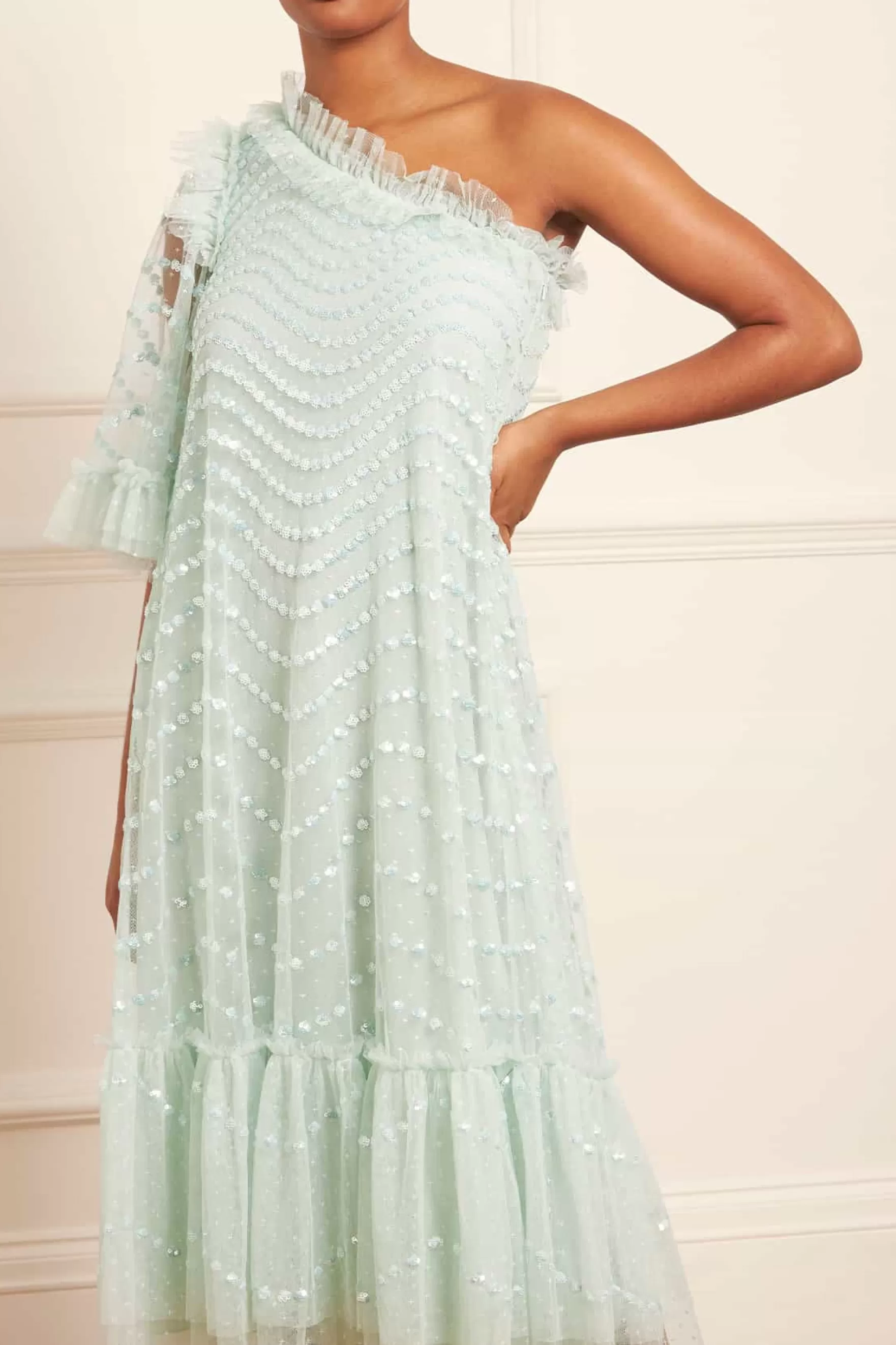 Needle & Thread Mother of the Bride | Evening Dresses>Shimmer Wave Gloss One-Shoulder Ballerina Dress Green