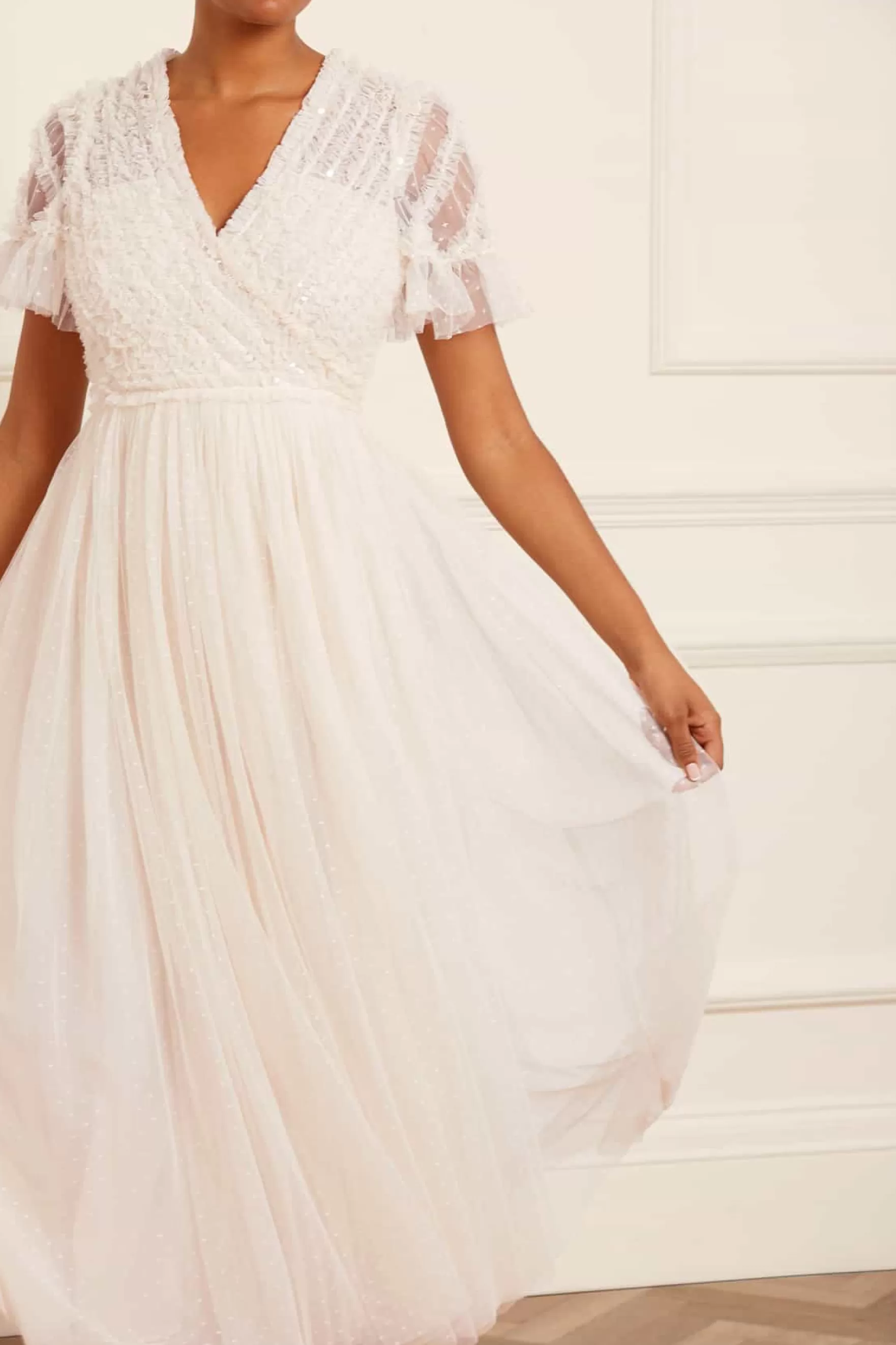 Needle & Thread Bridesmaid | Bridal>Spiral Sequin Bodice V-Neck Ankle Gown Champagne