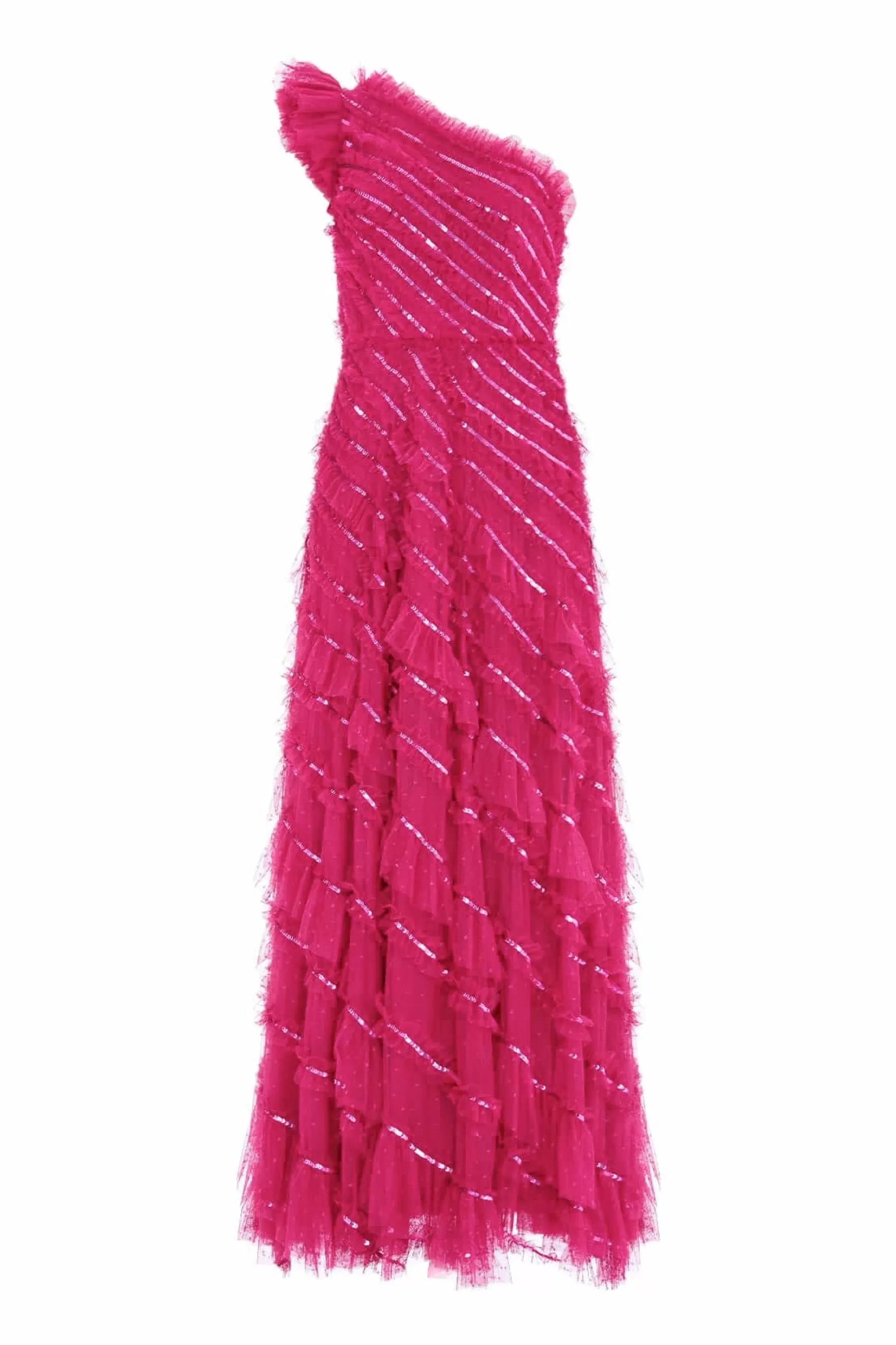 Needle & Thread Mother of the Bride | Evening Dresses>Spiral Sequin One-Shoulder Ankle Gown Pink