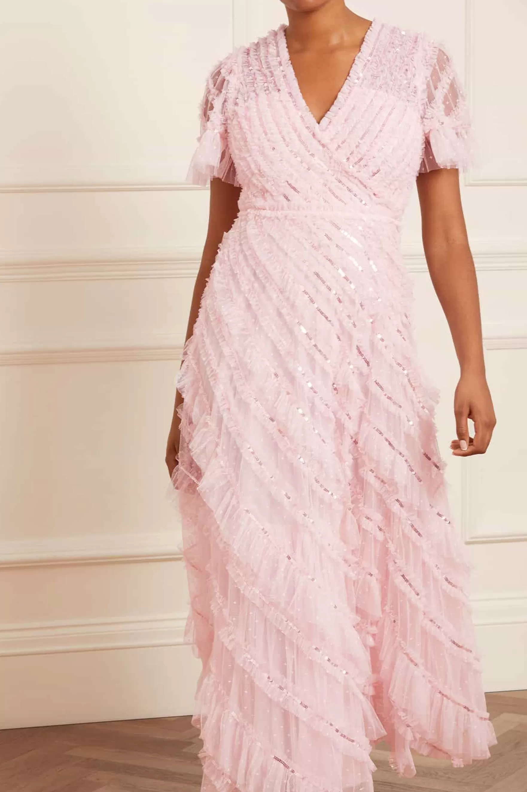 Needle & Thread Mother of the Bride | Evening Dresses>Spiral Sequin V-Neck Ankle Gown Pink