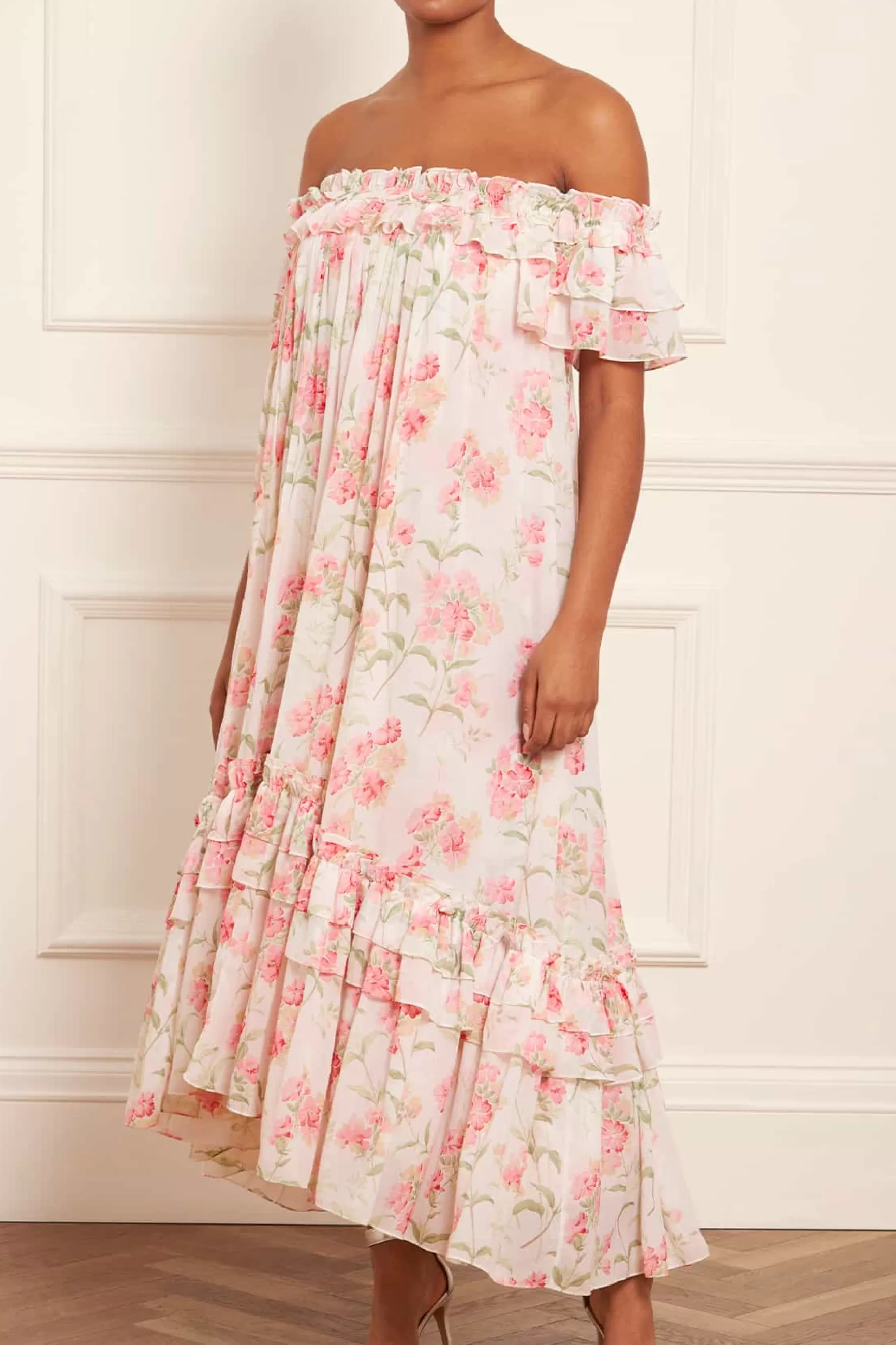 Needle & Thread Wedding Guest | Plus Size>Summer Posy Aria Chiffon Off-Shoulder Ankle Gown Multi