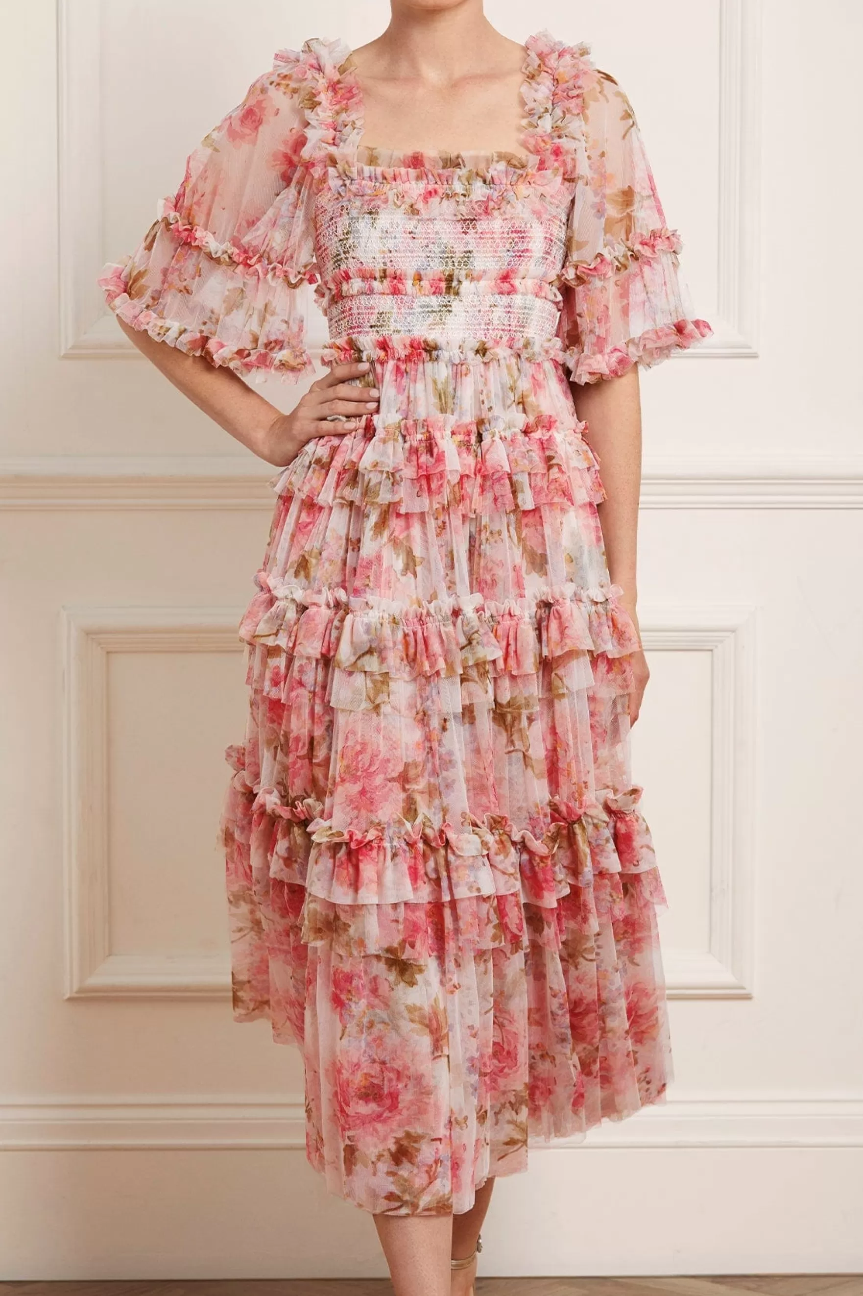 Needle & Thread Wedding Guest | Plus Size>Summer Song Peaches Smocked Ankle Gown Multi