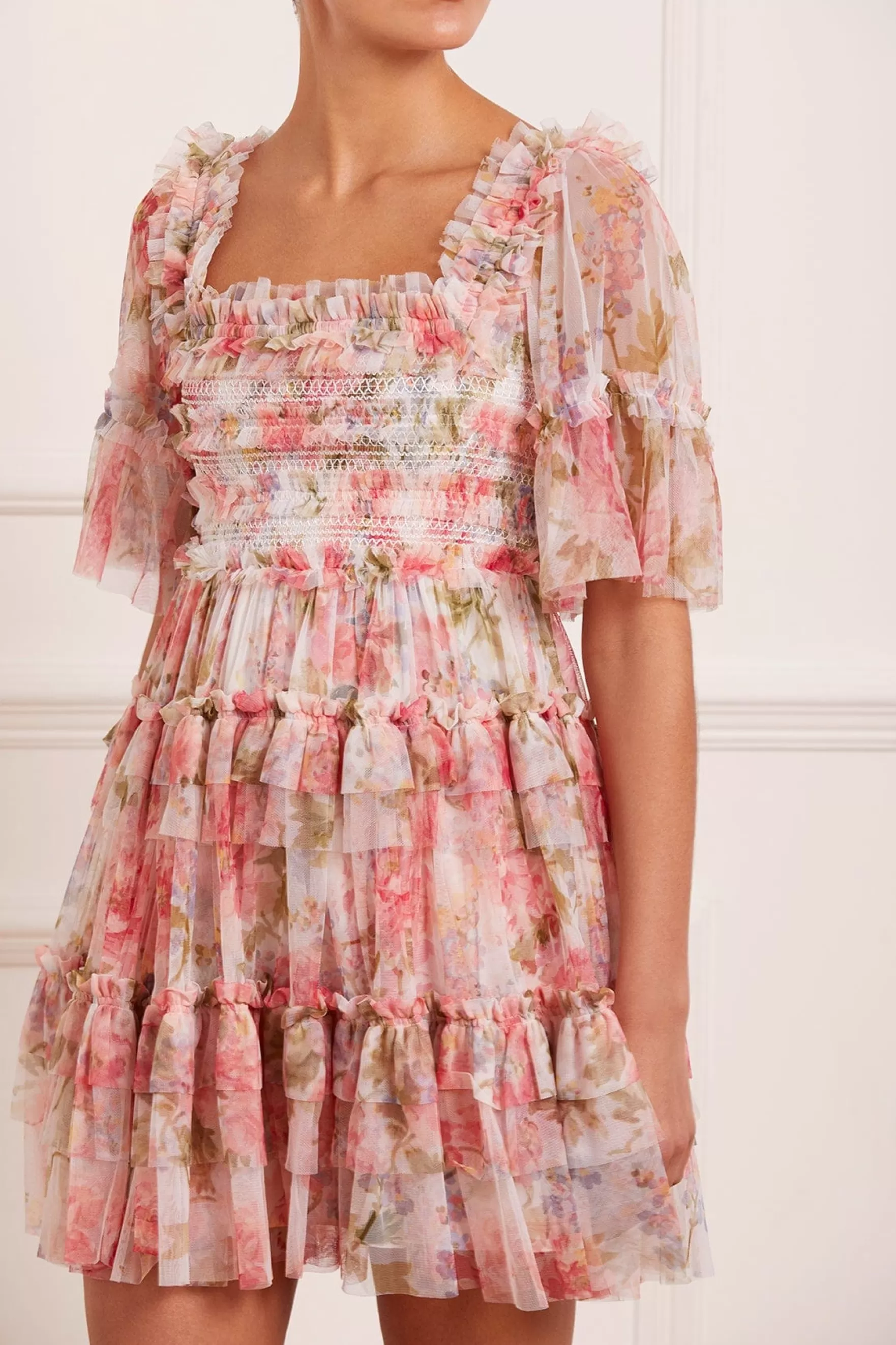 Needle & Thread Wedding Guest | Plus Size>Summer Song Peaches Smocked Micro Mini Dress Multi