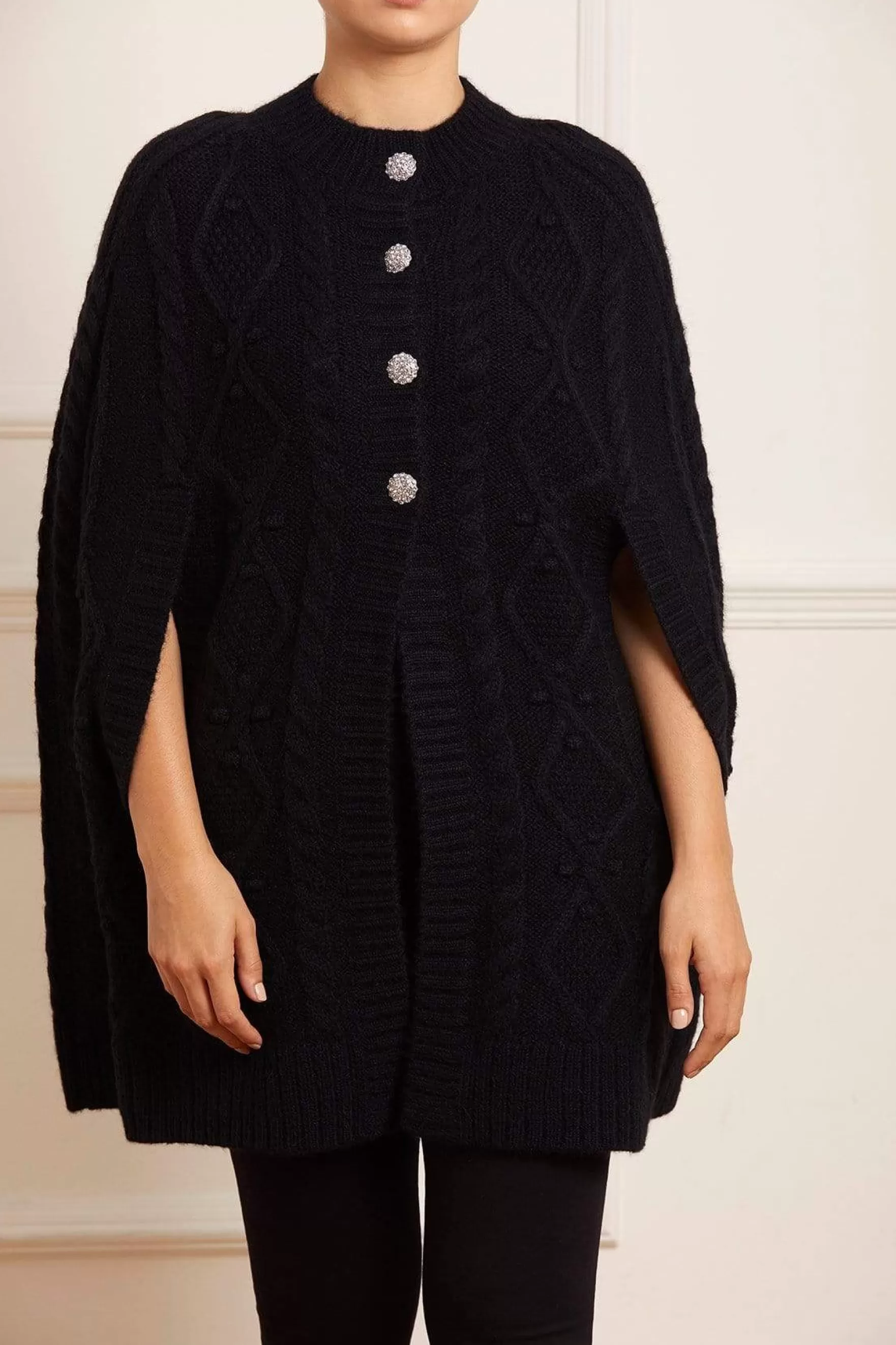 Needle & Thread Exclusives | Capes>Sylvie Cable Jewelled Knee Length Cape Black