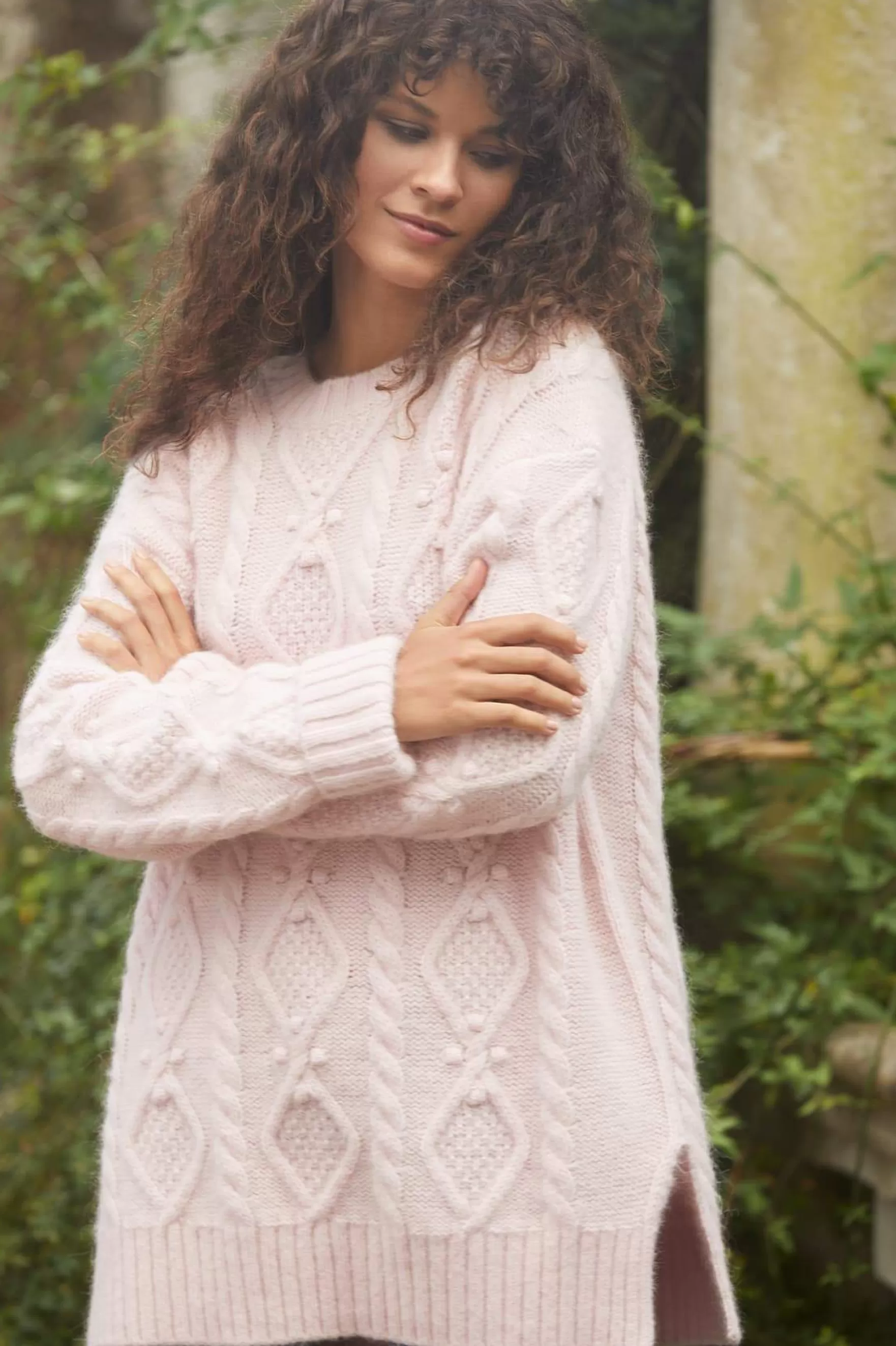 Needle & Thread Exclusives | Knitwear>Sylvie Cable Longline Jumper Pink