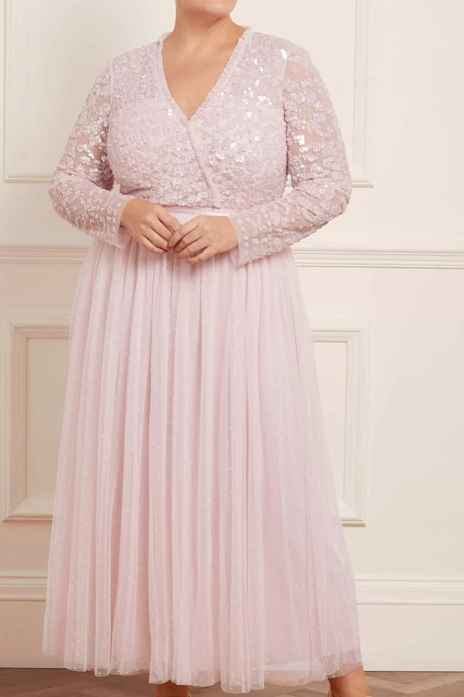 Needle & Thread Bridesmaid | Plus Size>Tempest Bodice V-Neck Ankle Gown Pink
