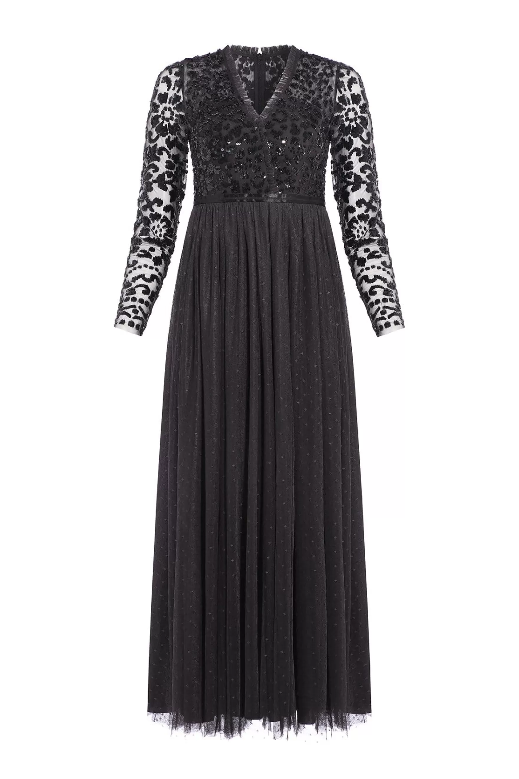 Needle & Thread Plus Size | Embellished Dresses>Tempest V-Neck Bodice Ankle Gown Black