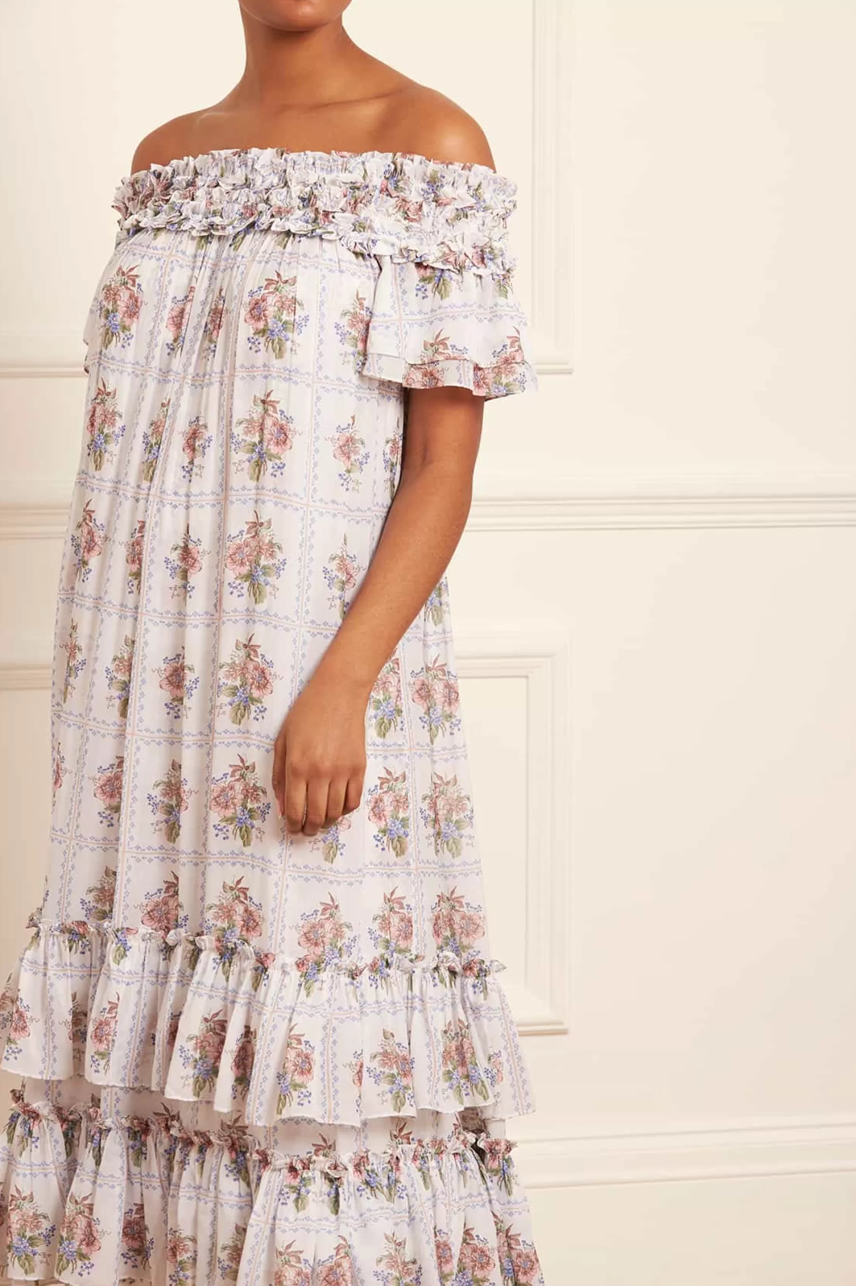 Needle & Thread Wedding Guest | Plus Size>Tiled Blooms Chiffon Off-Shoulder Ankle Gown Multi