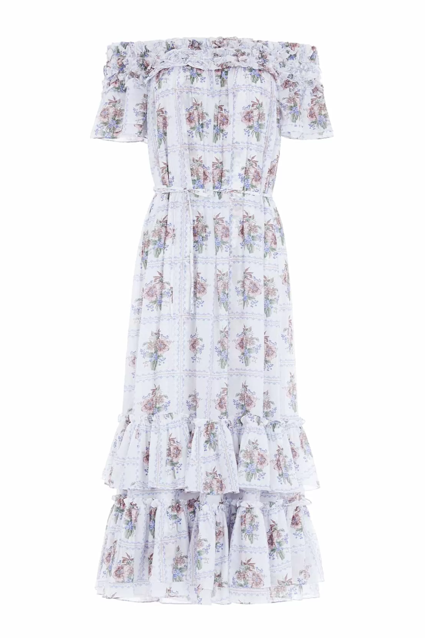 Needle & Thread Wedding Guest | Plus Size>Tiled Blooms Chiffon Off-Shoulder Ankle Gown Multi