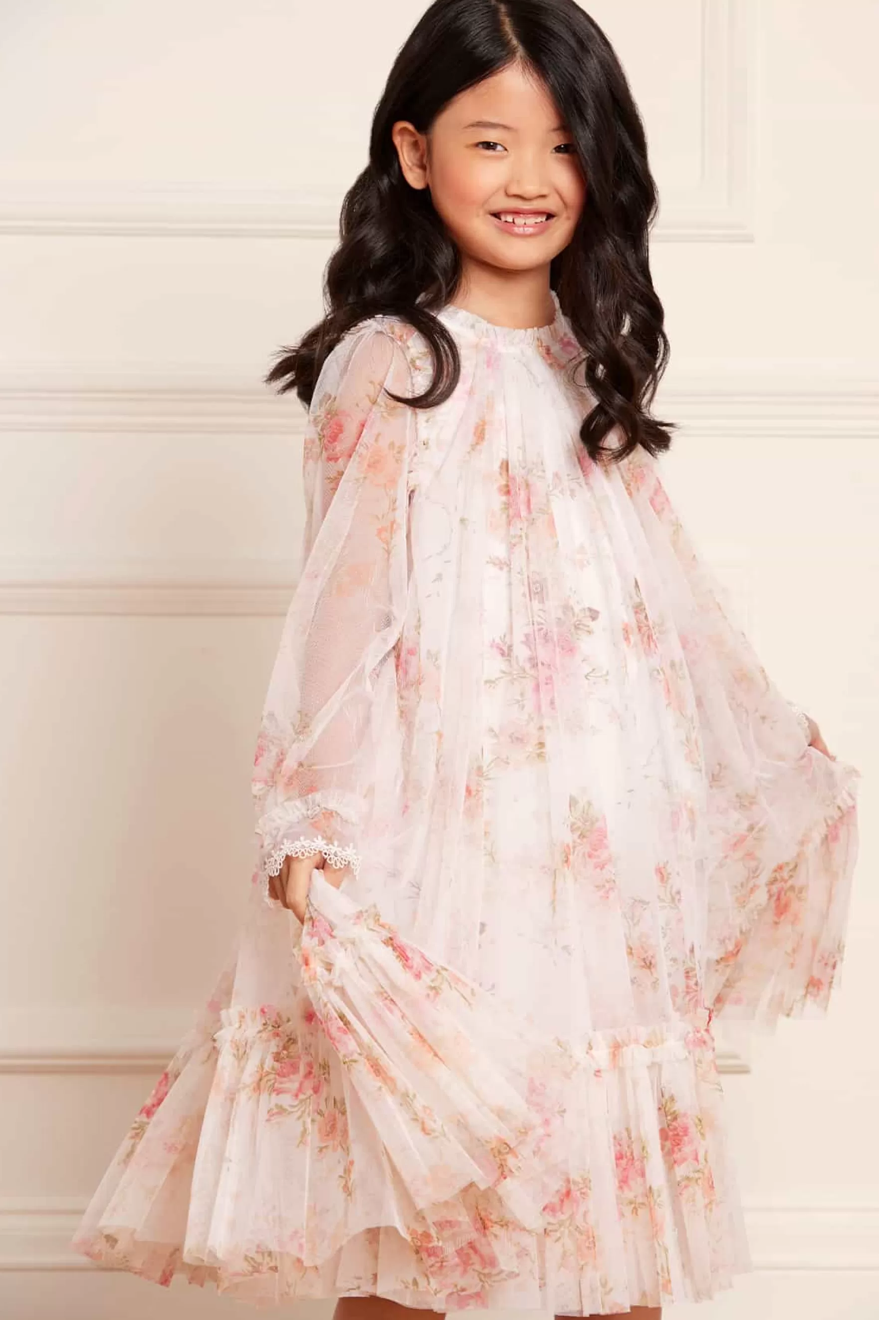 Needle & Thread Printed Dresses>Trailing Blooms Long Sleeve Kids Dress Multi