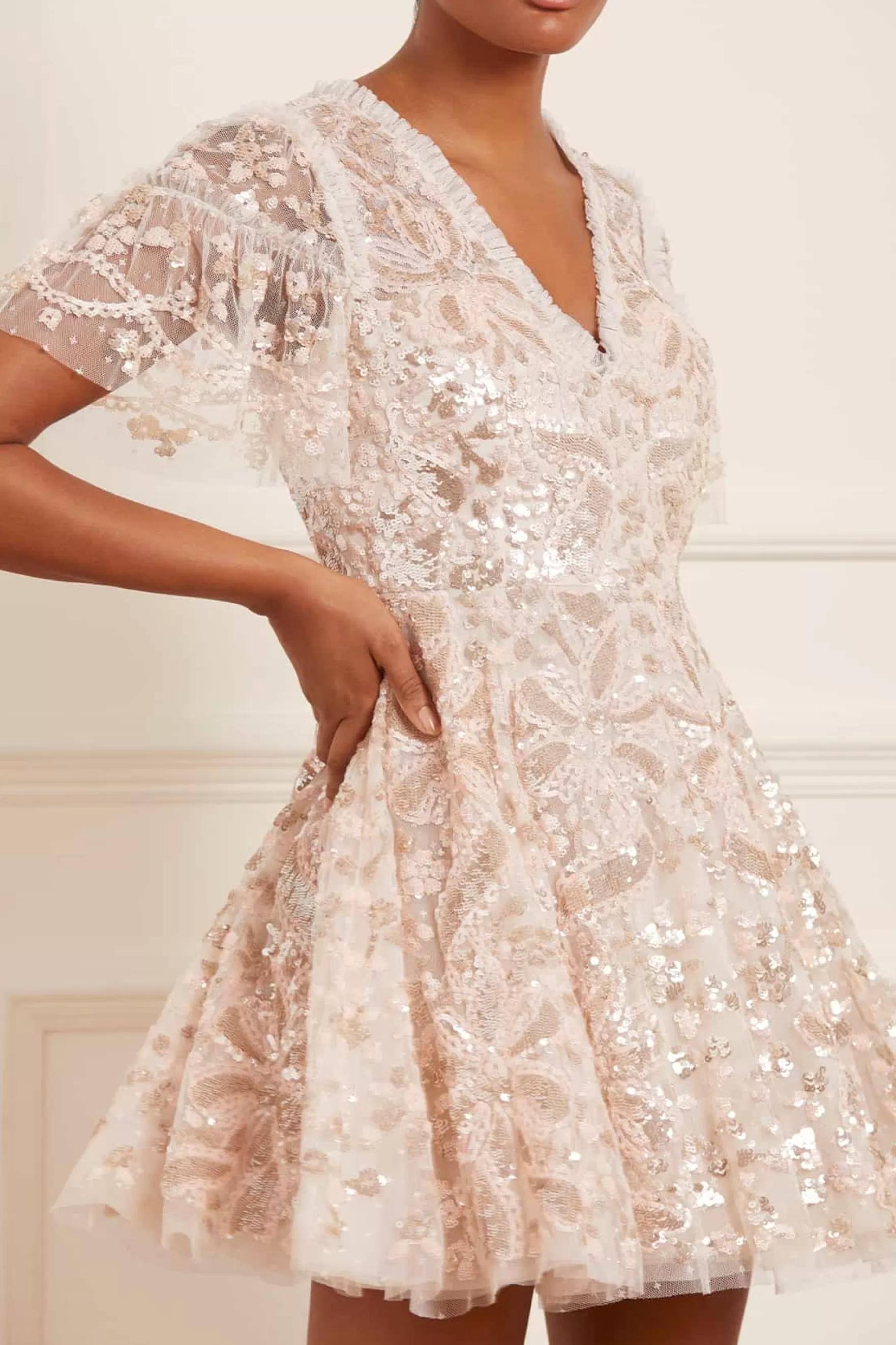 Needle & Thread Wedding Wardrobe | Mini Dresses>Trailing Bow Micro Mini Dress Champagne