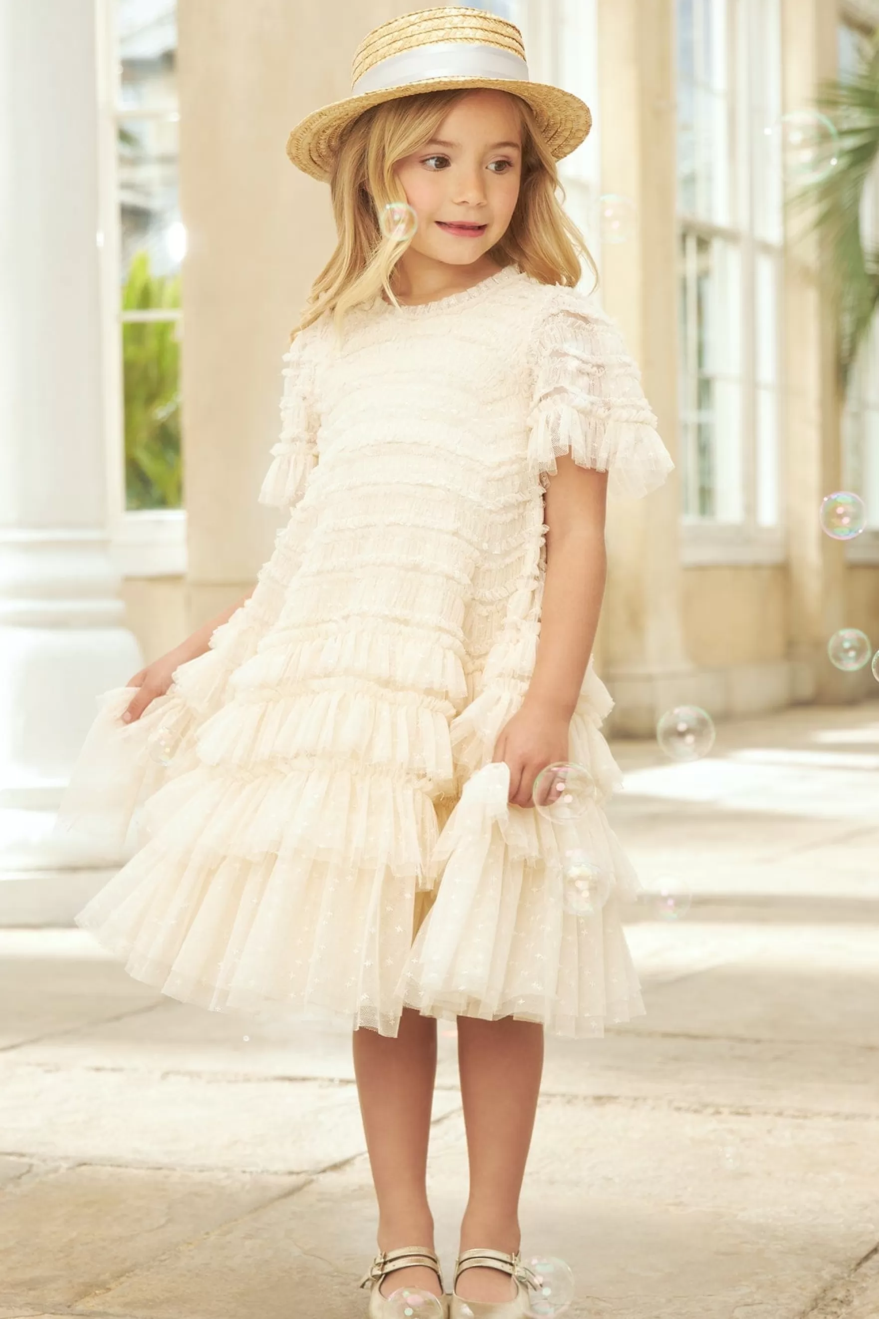 Needle & Thread Flower Girl | Flower Girl>Valentine Ruffle Kids Dress Champagne
