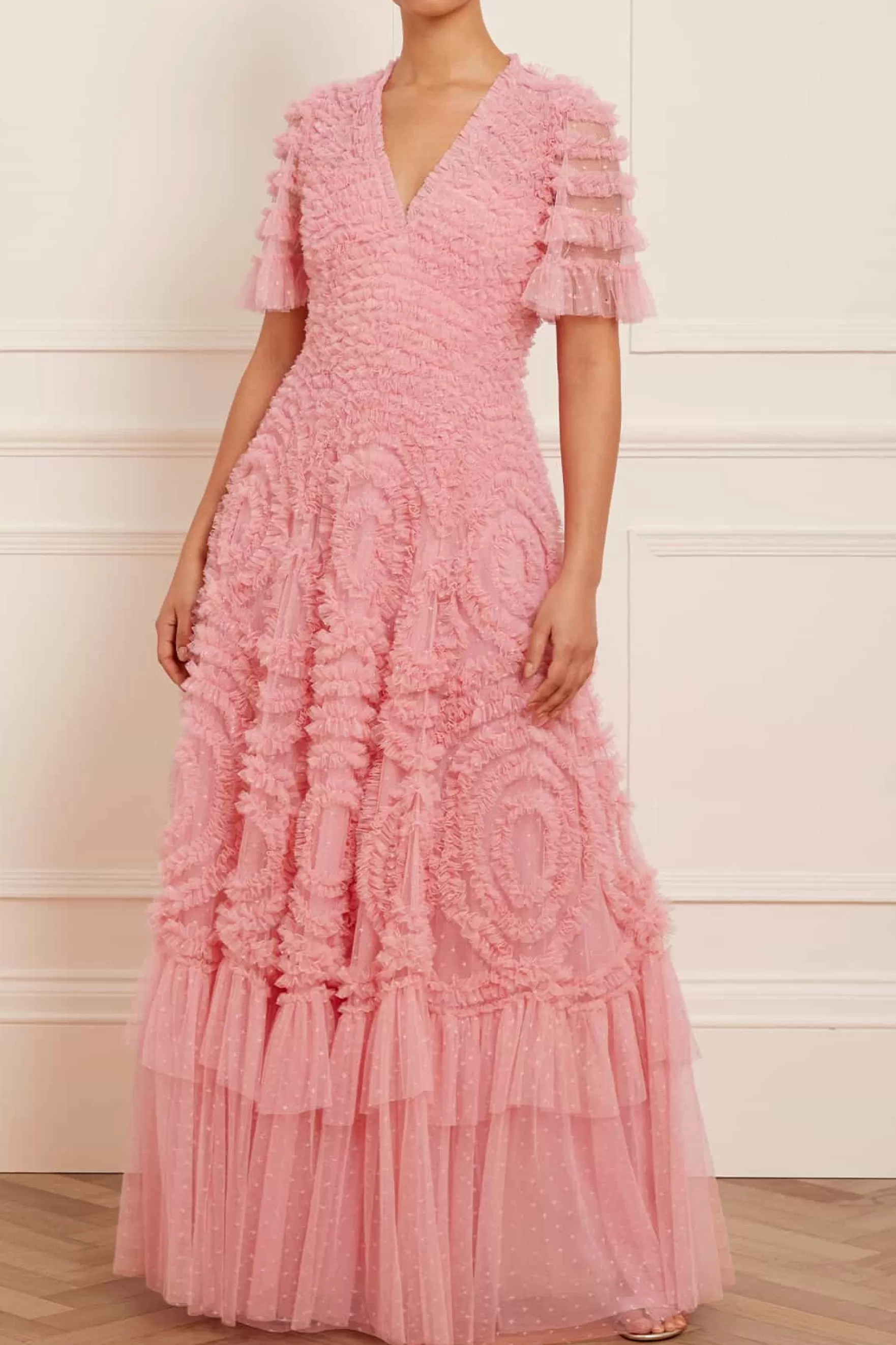 Needle & Thread Mother of the Bride | Plus Size>Verity Ruffle V-Neck Gown Pink