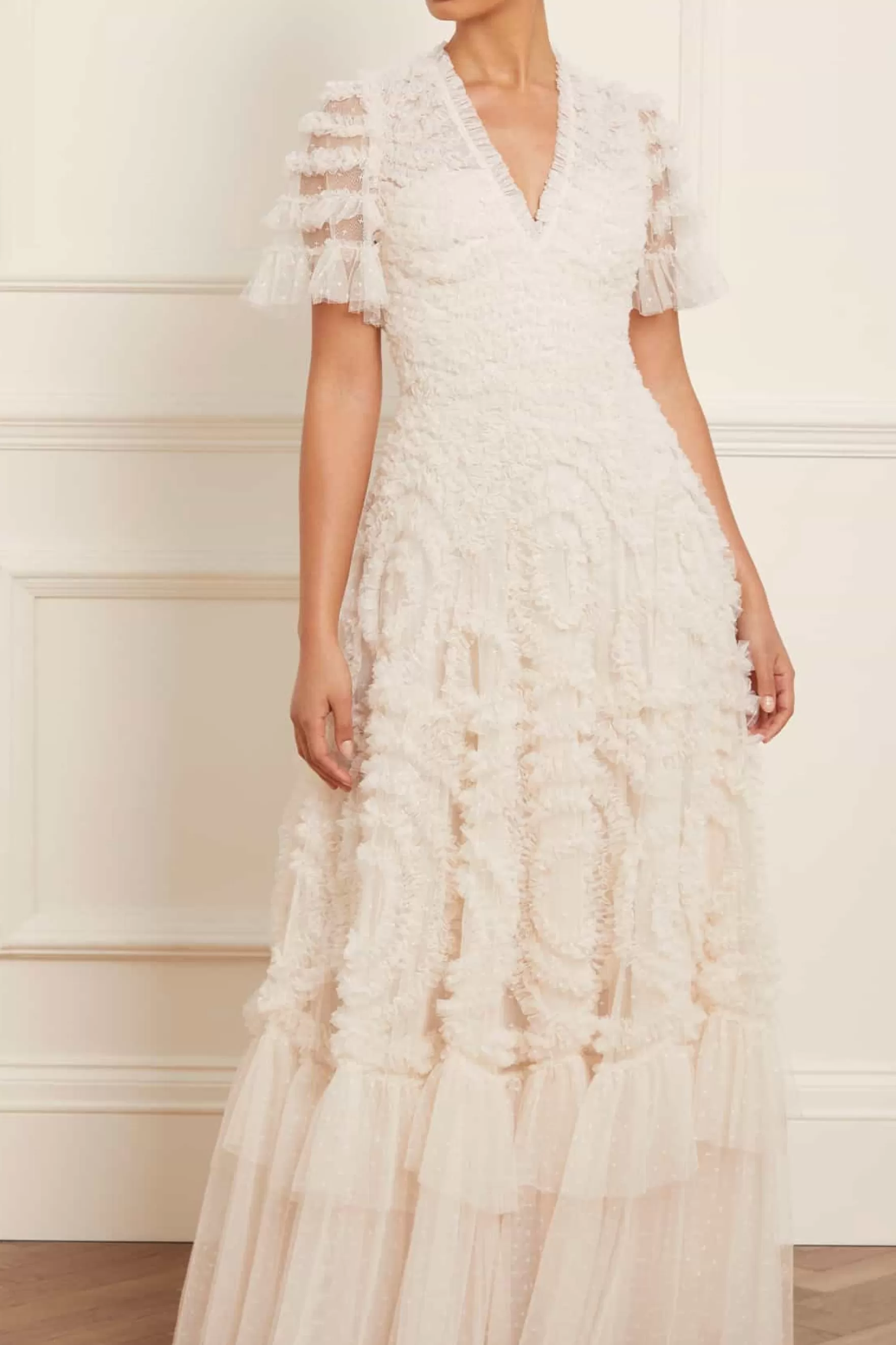 Needle & Thread Bridal | Plus Size>Verity Ruffle V-Neck Gown Champagne