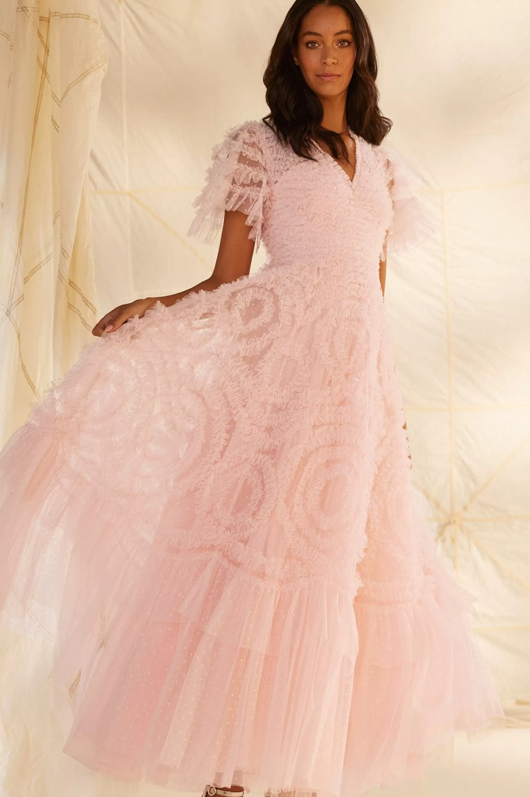 Needle & Thread Mummy & Me | Mummy & Me>Verity Ruffle V-Neck Gown Pink