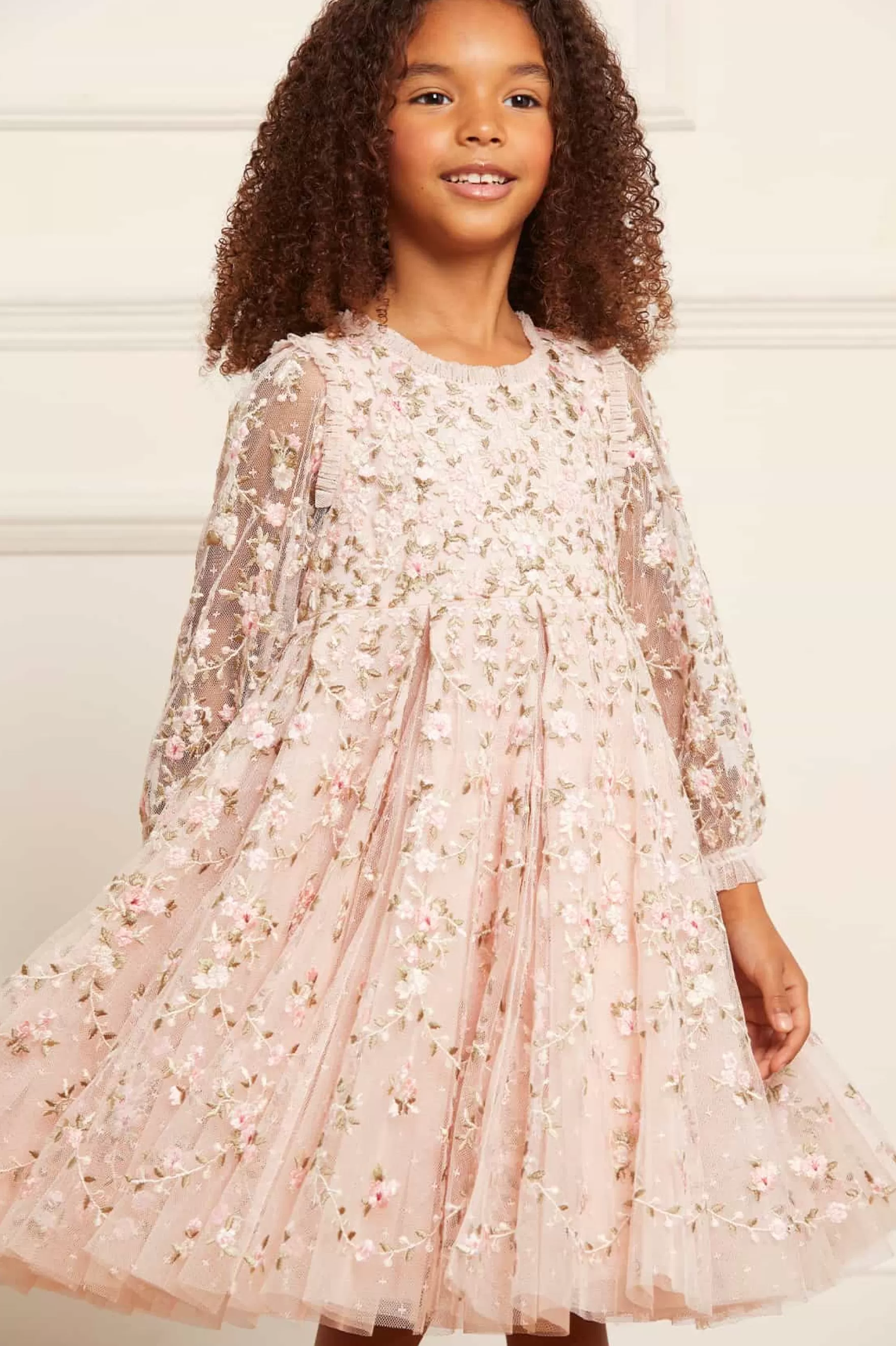 Needle & Thread Embroidered Dresses | Responsibly Sourced>Victoria Ditsy Kids Dress Pink
