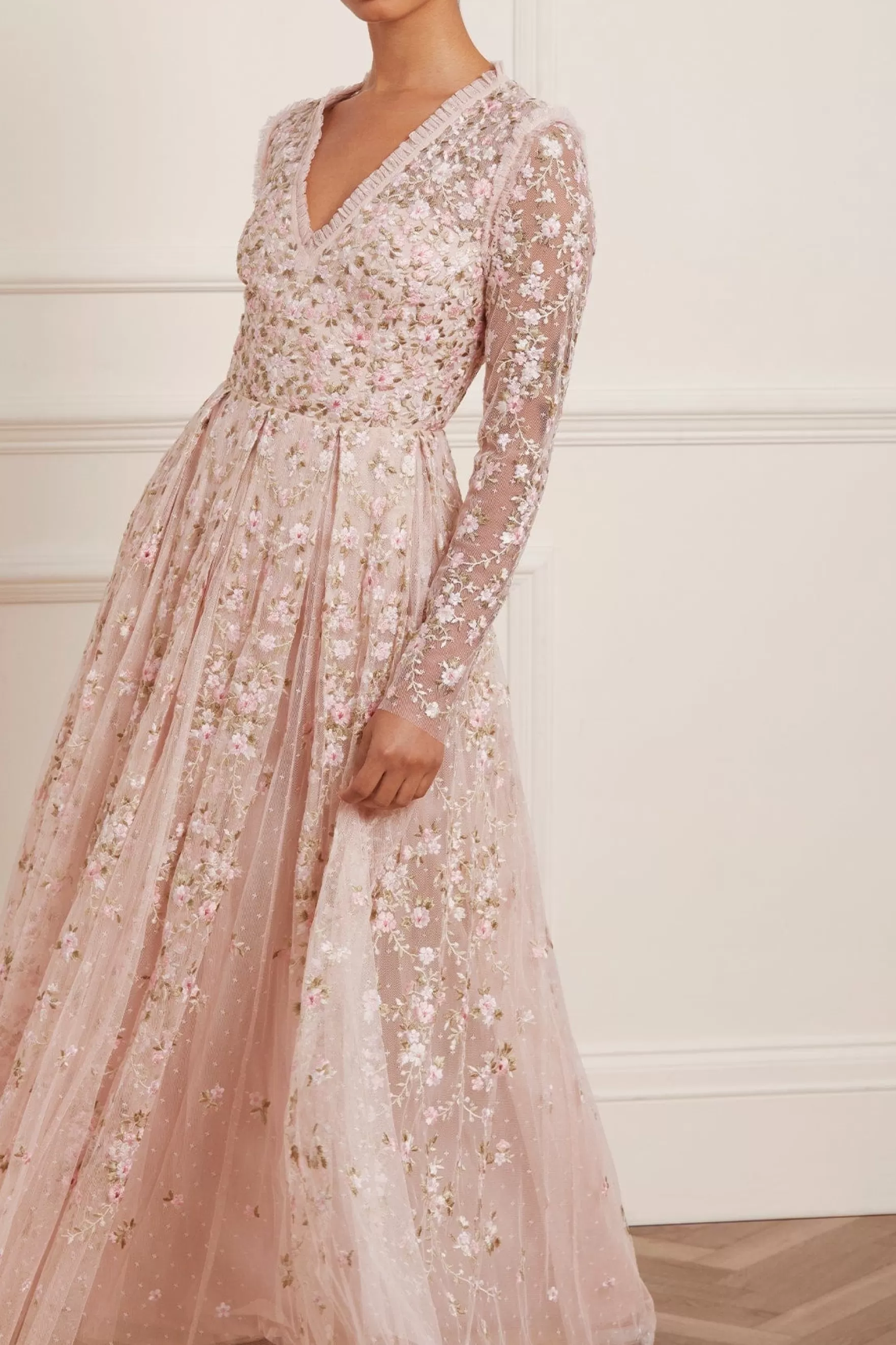 Needle & Thread Mummy & Me | Mummy & Me>Victoria Ditsy V-Neck Ankle Gown Pink