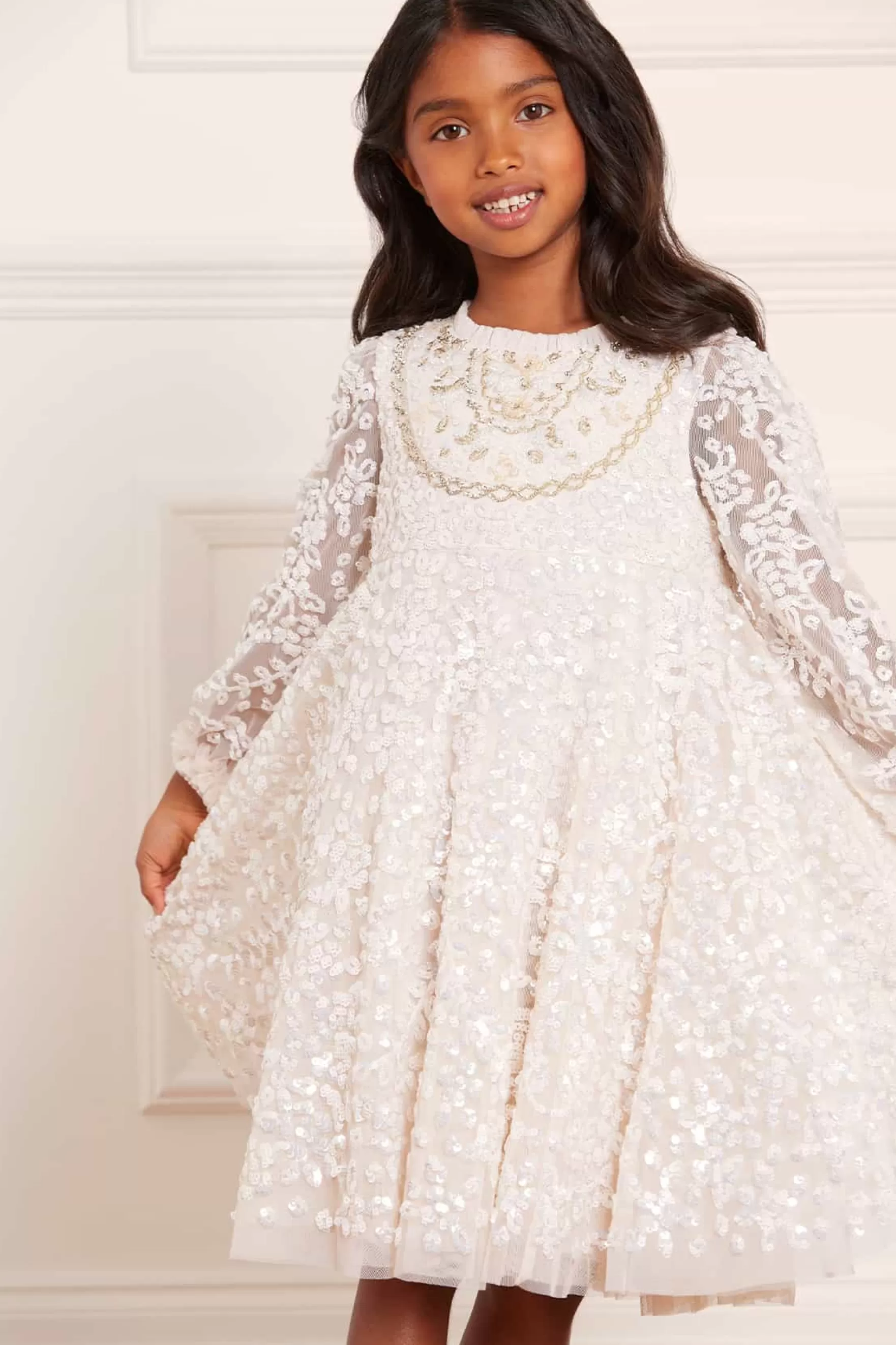 Needle & Thread Flower Girl | Flower Girl>Victorian Wreath Gloss Kids Dress Champagne
