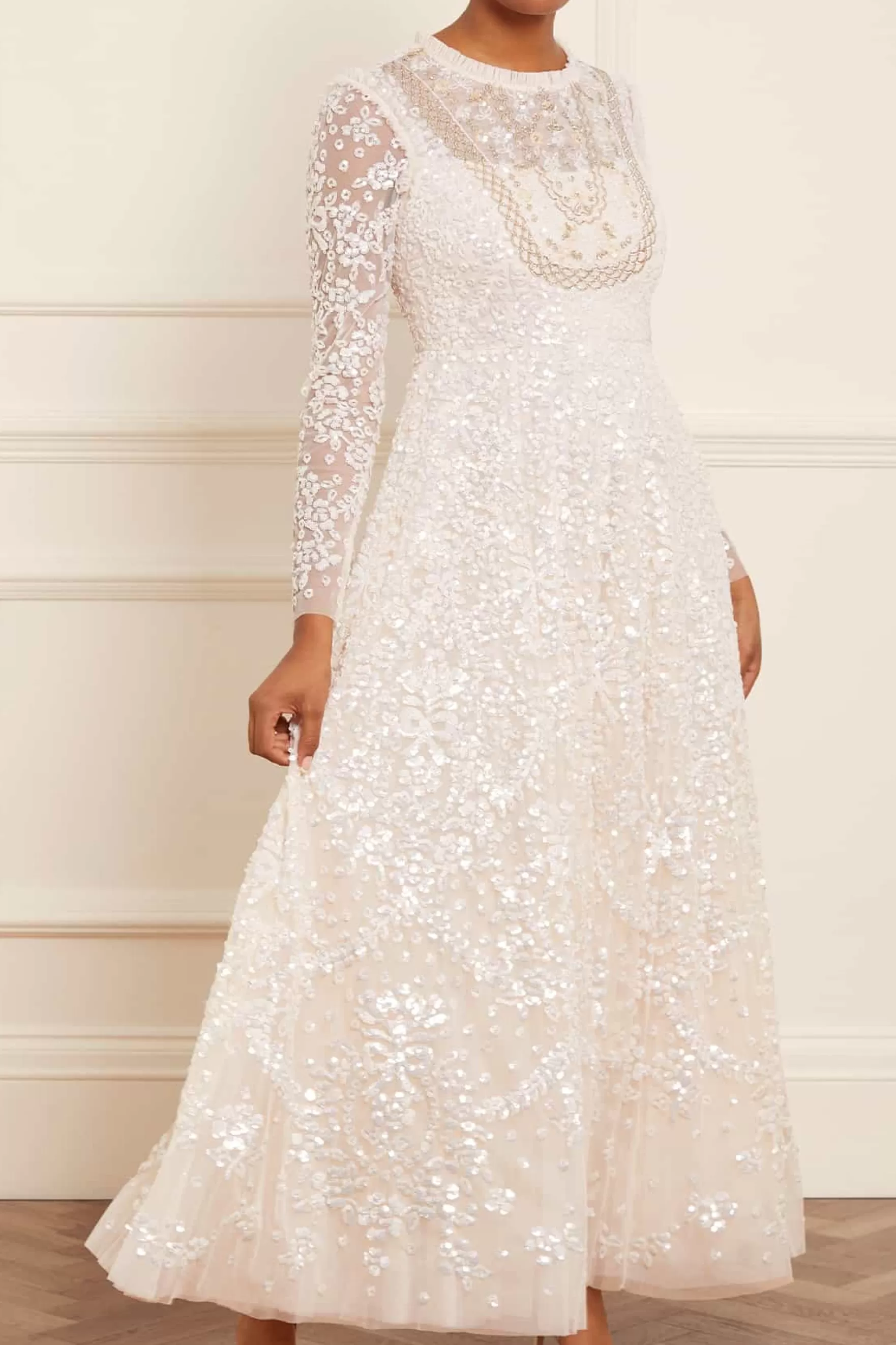 Needle & Thread Bridal | Mummy & Me>Victorian Wreath Gloss Long Sleeve Gown Champagne