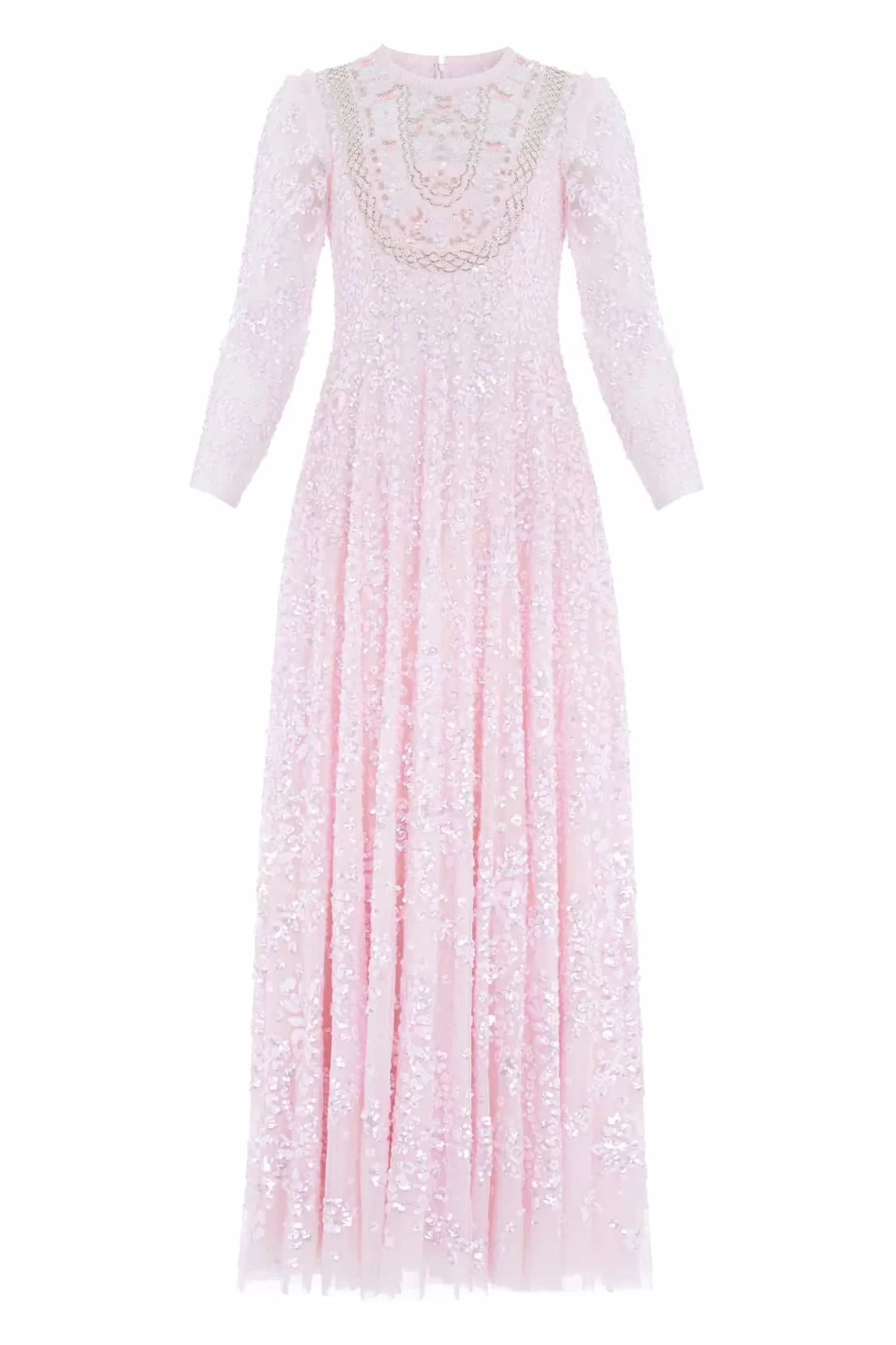Needle & Thread Plus Size | Evening Dresses>Victorian Wreath Gloss Long Sleeve Gown Pink