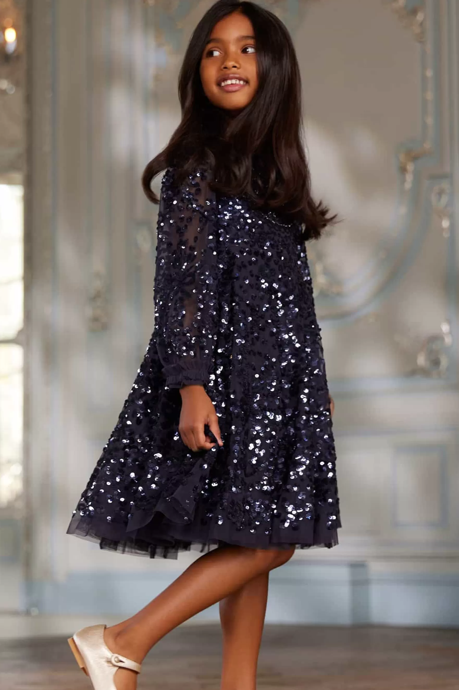 Needle & Thread Embellished Dresses | Responsibly Sourced>Victorian Wreath Kids Dress Blue