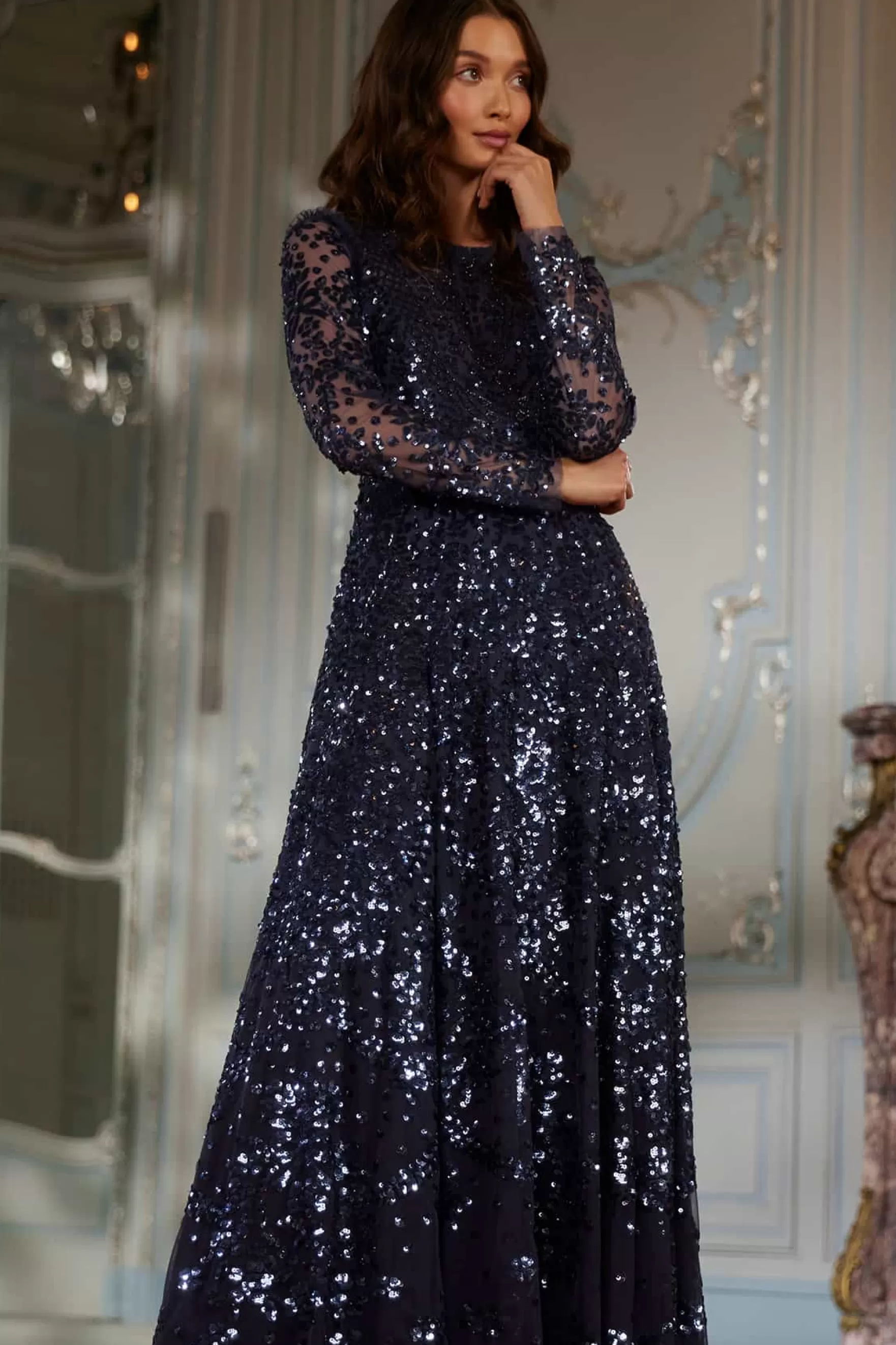 Needle & Thread Mummy & Me | Mummy & Me>Victorian Wreath Long Sleeve Gown Blue