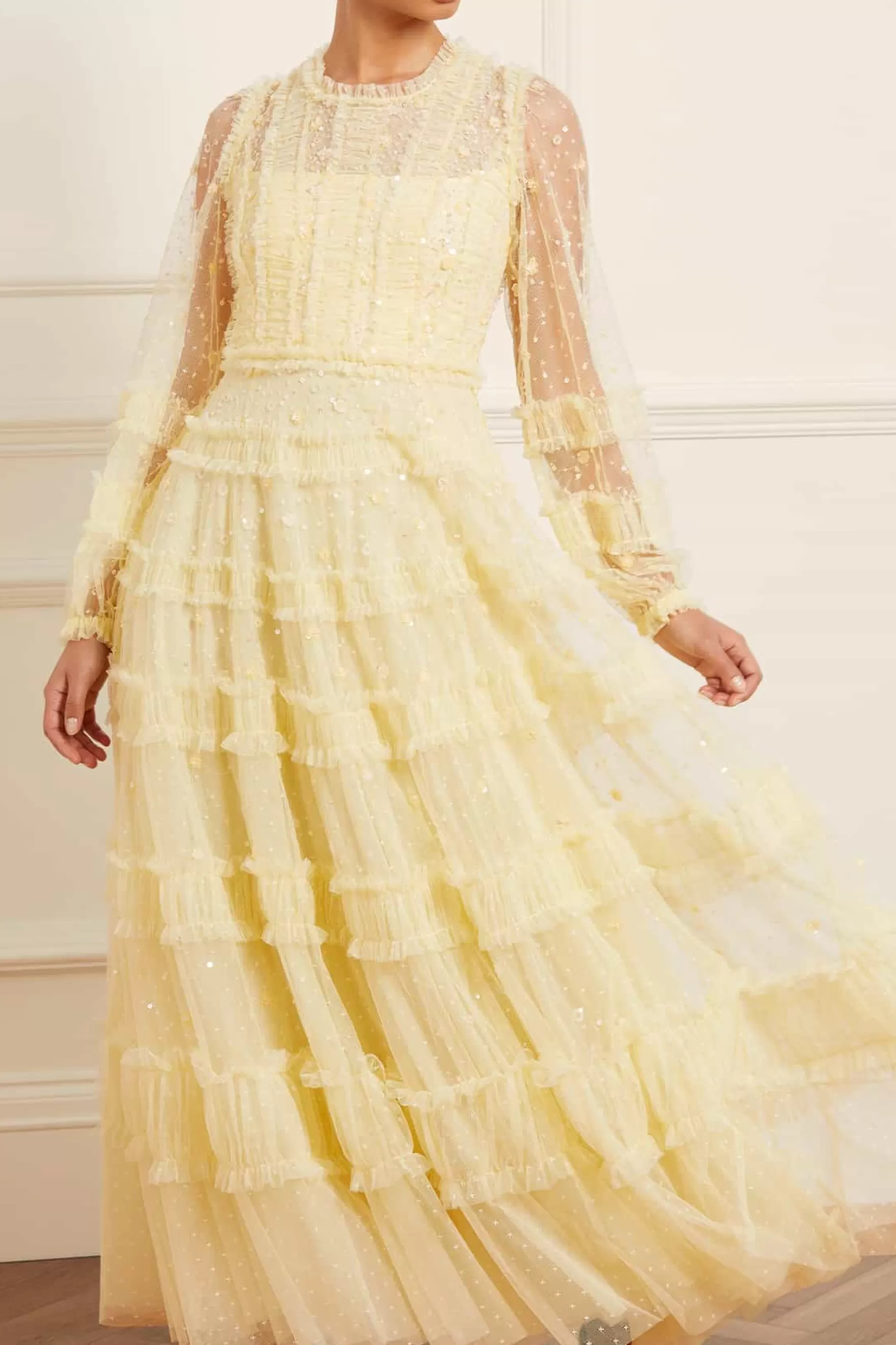 Needle & Thread Evening Dresses | Embellished Dresses>Violet Shimmer Ankle Gown Yellow