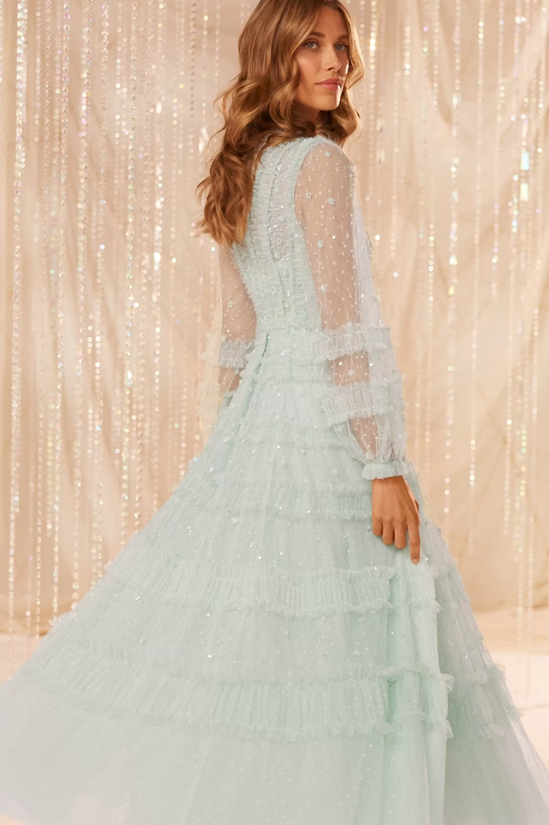 Needle & Thread Evening Dresses | Embellished Dresses>Violet Shimmer Ankle Gown Green
