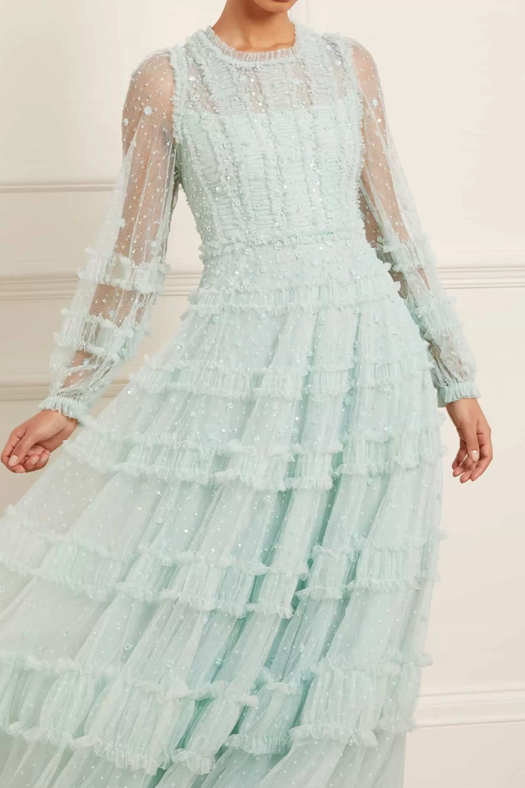 Needle & Thread Evening Dresses | Embellished Dresses>Violet Shimmer Ankle Gown Green