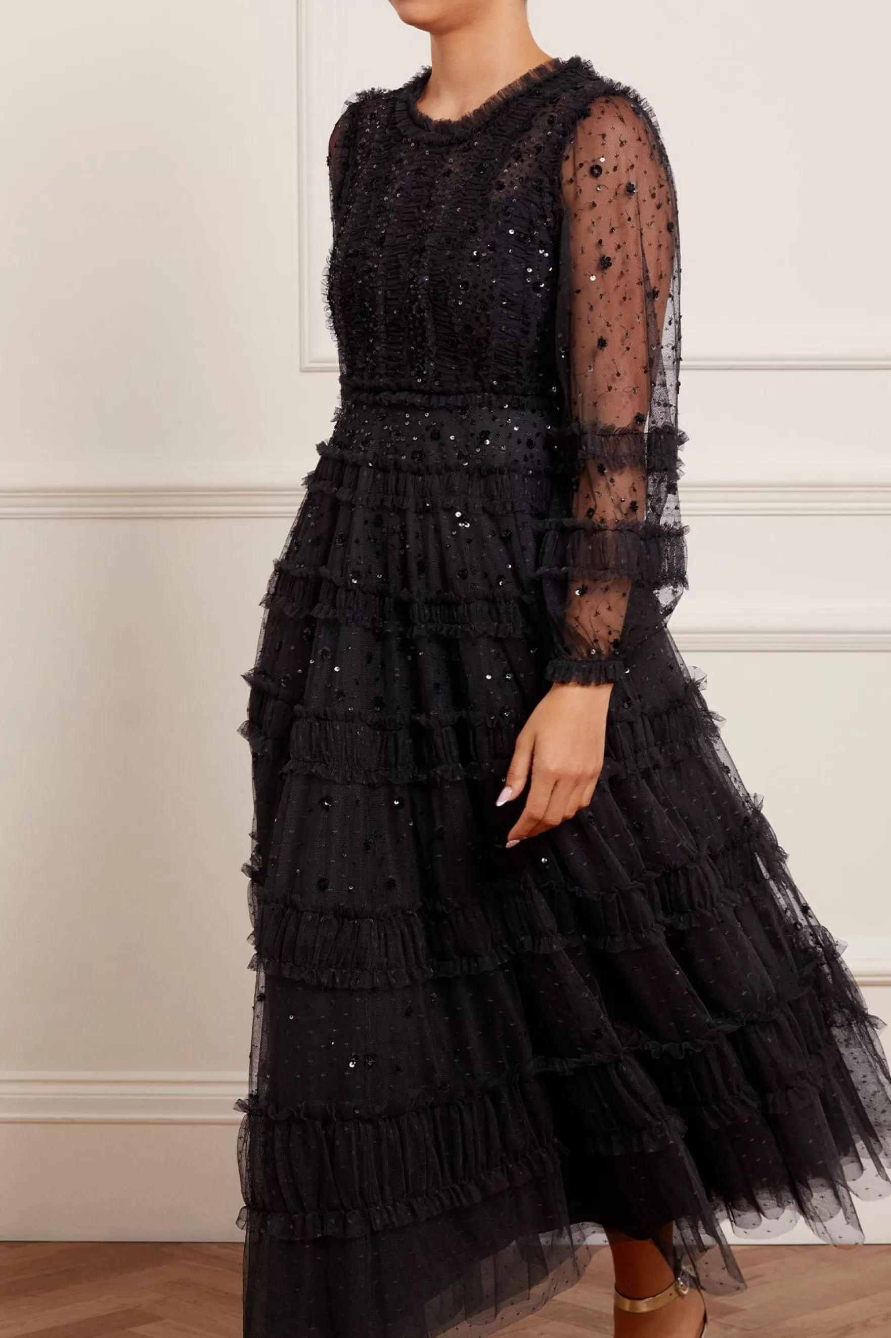 Needle & Thread Evening Dresses | Embellished Dresses>Violet Shimmer Ankle Gown Black