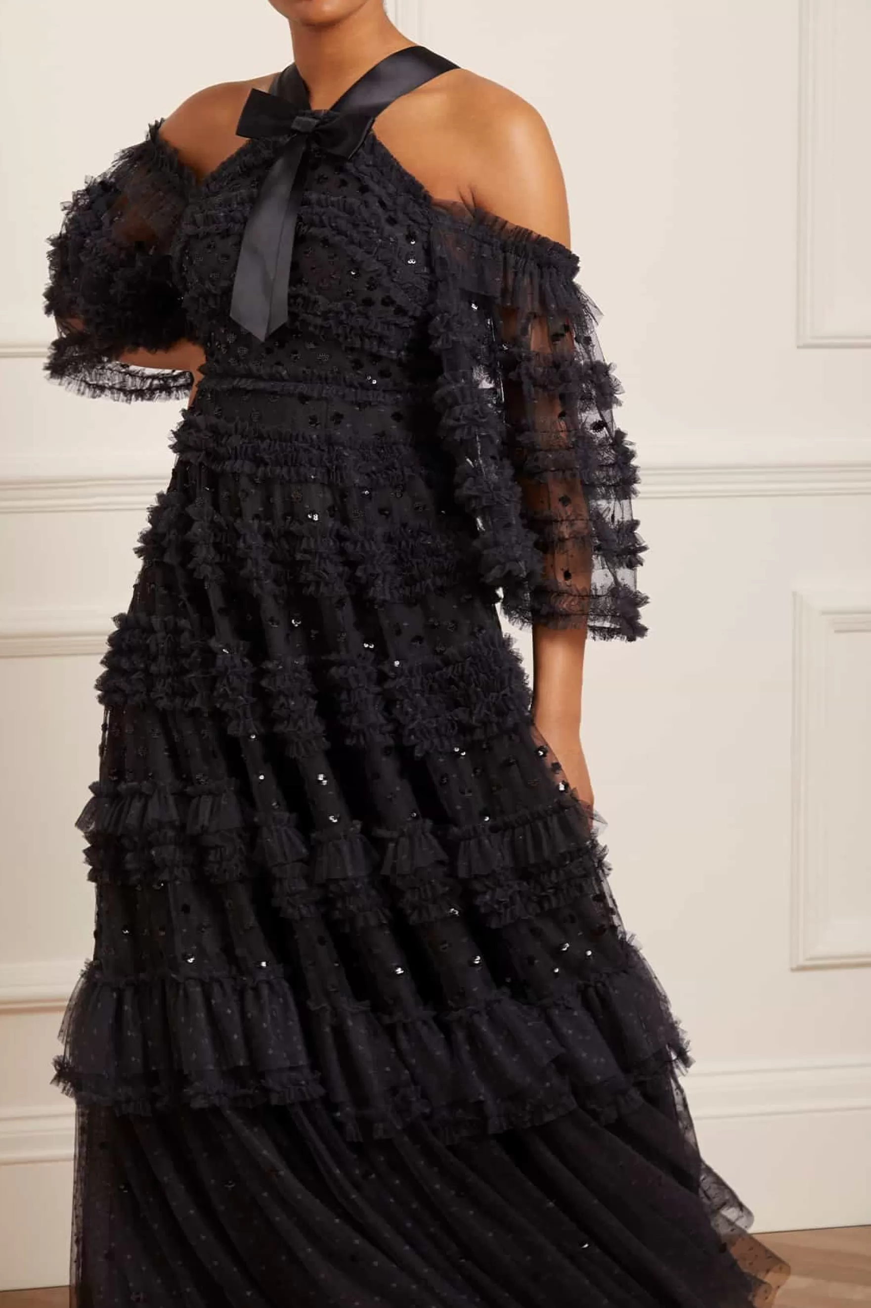 Needle & Thread Evening Dresses | Embellished Dresses>Vivian Off Shoulder Gown Black