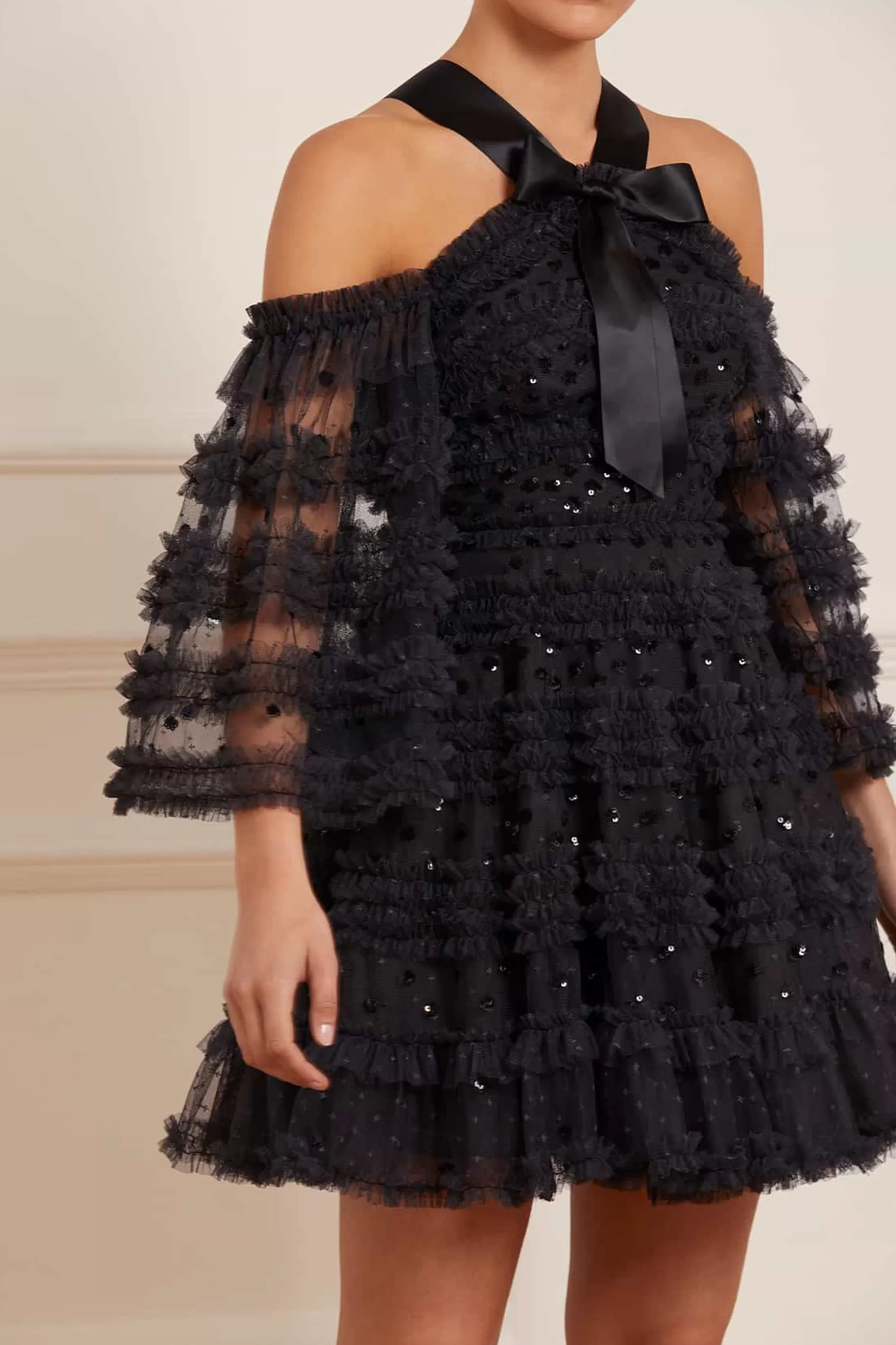 Needle & Thread Mini Dresses | Embellished Dresses>Vivian Off Shoulder Micro Mini Dress Black