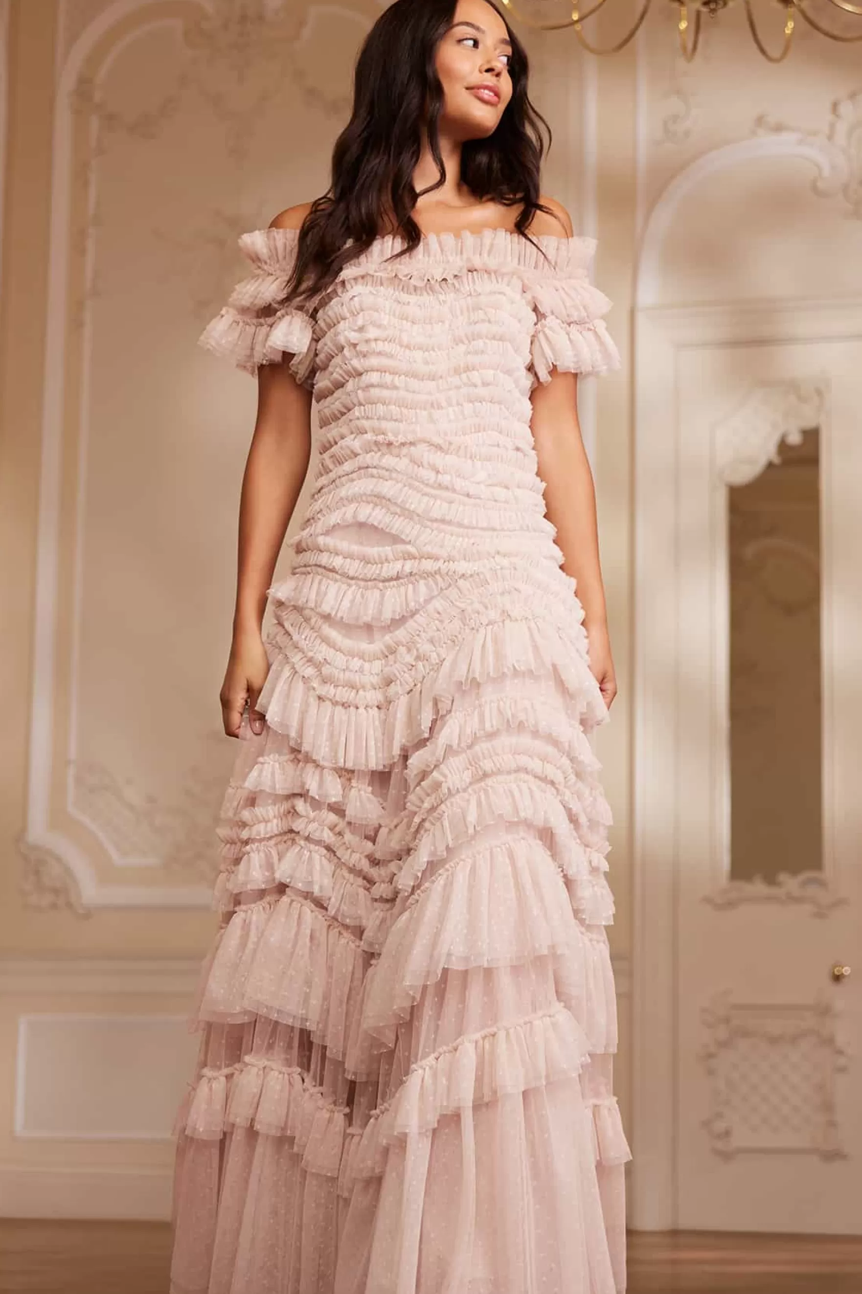 Needle & Thread Evening Dresses | All-Womenswear>Wild Rose Off-Shoulder Gown Beige