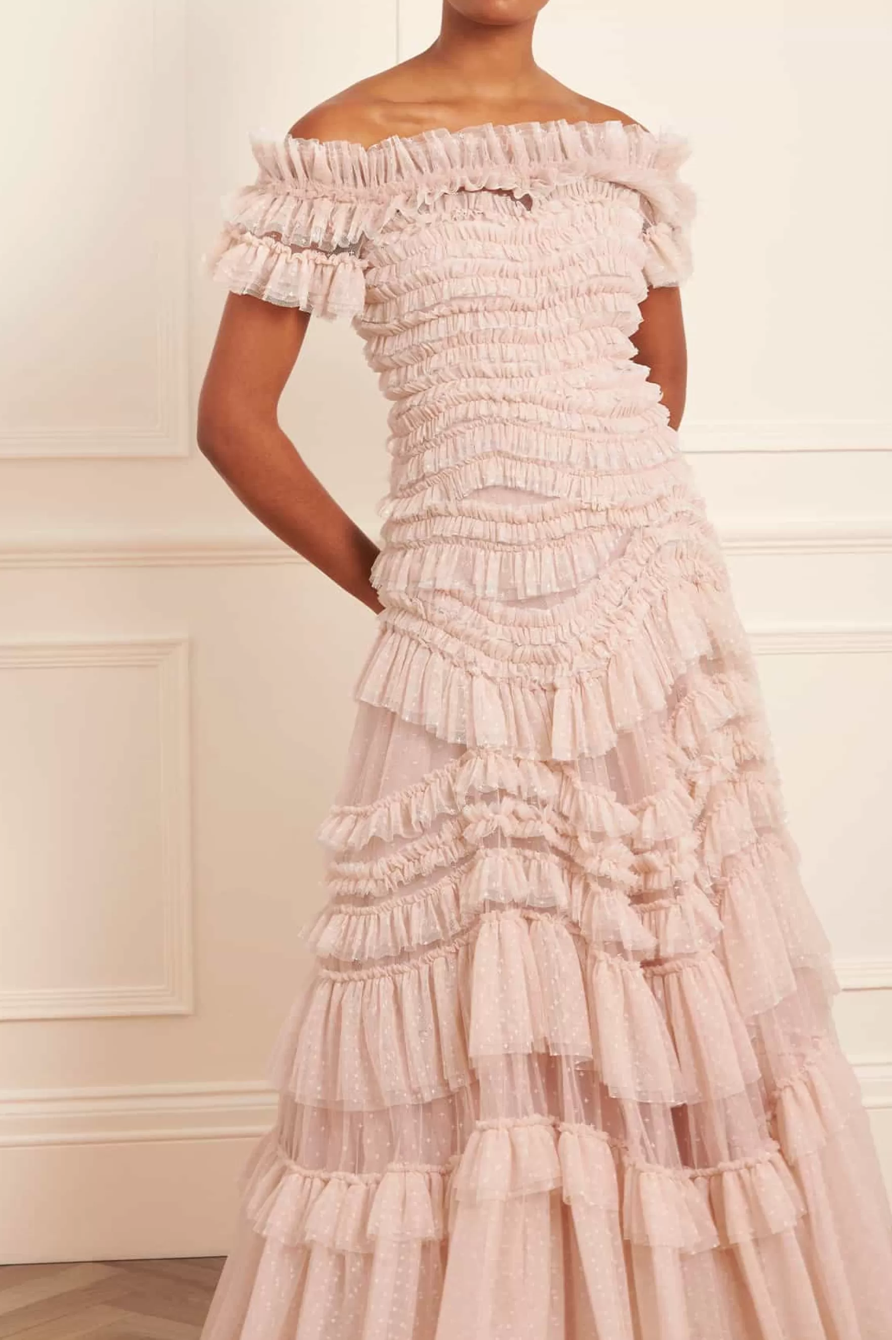 Needle & Thread Evening Dresses | All-Womenswear>Wild Rose Off-Shoulder Gown Beige