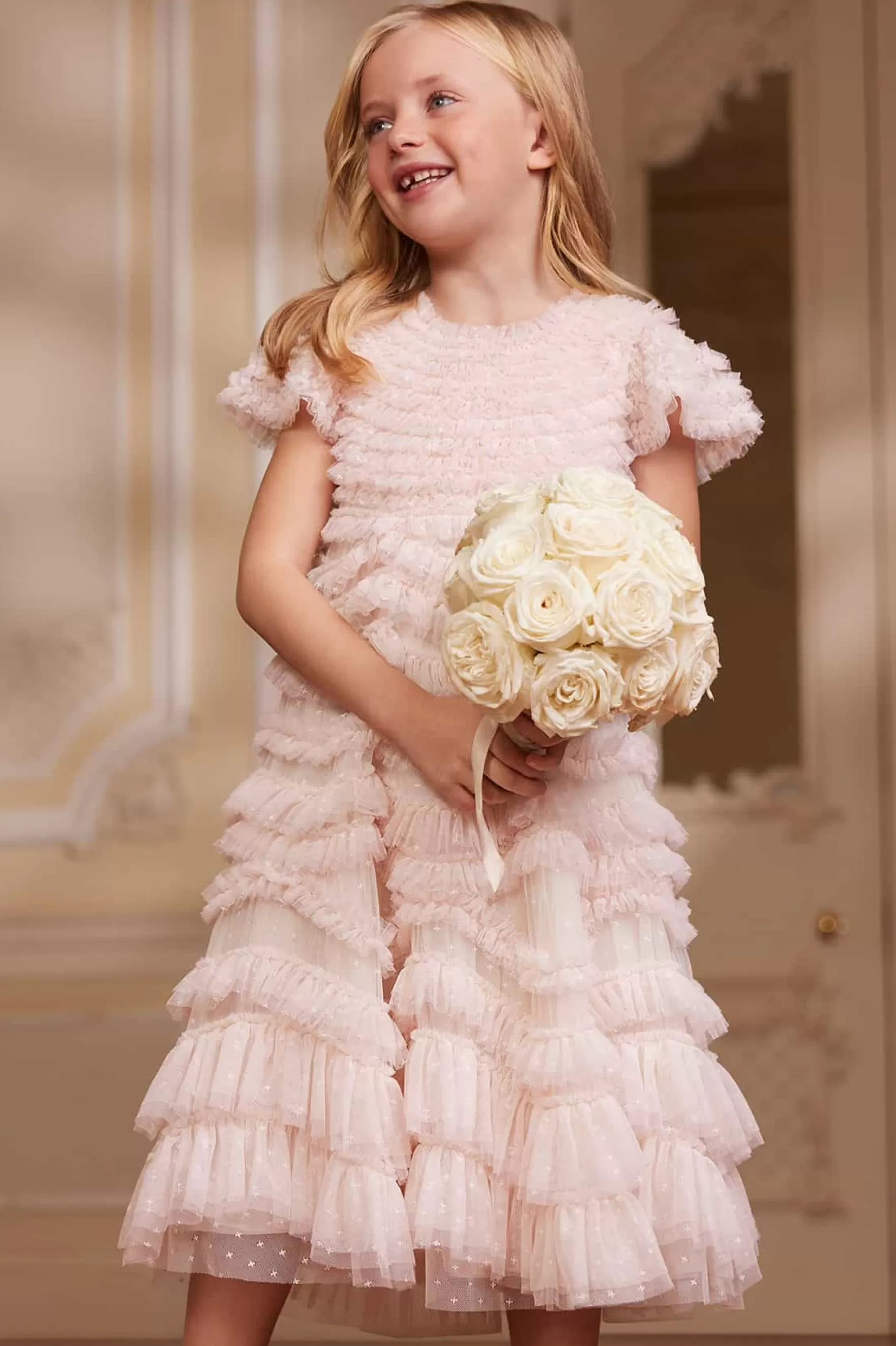 Needle & Thread Flower Girl | Flower Girl>Wild Rose Ruffle Kids Dress Champagne