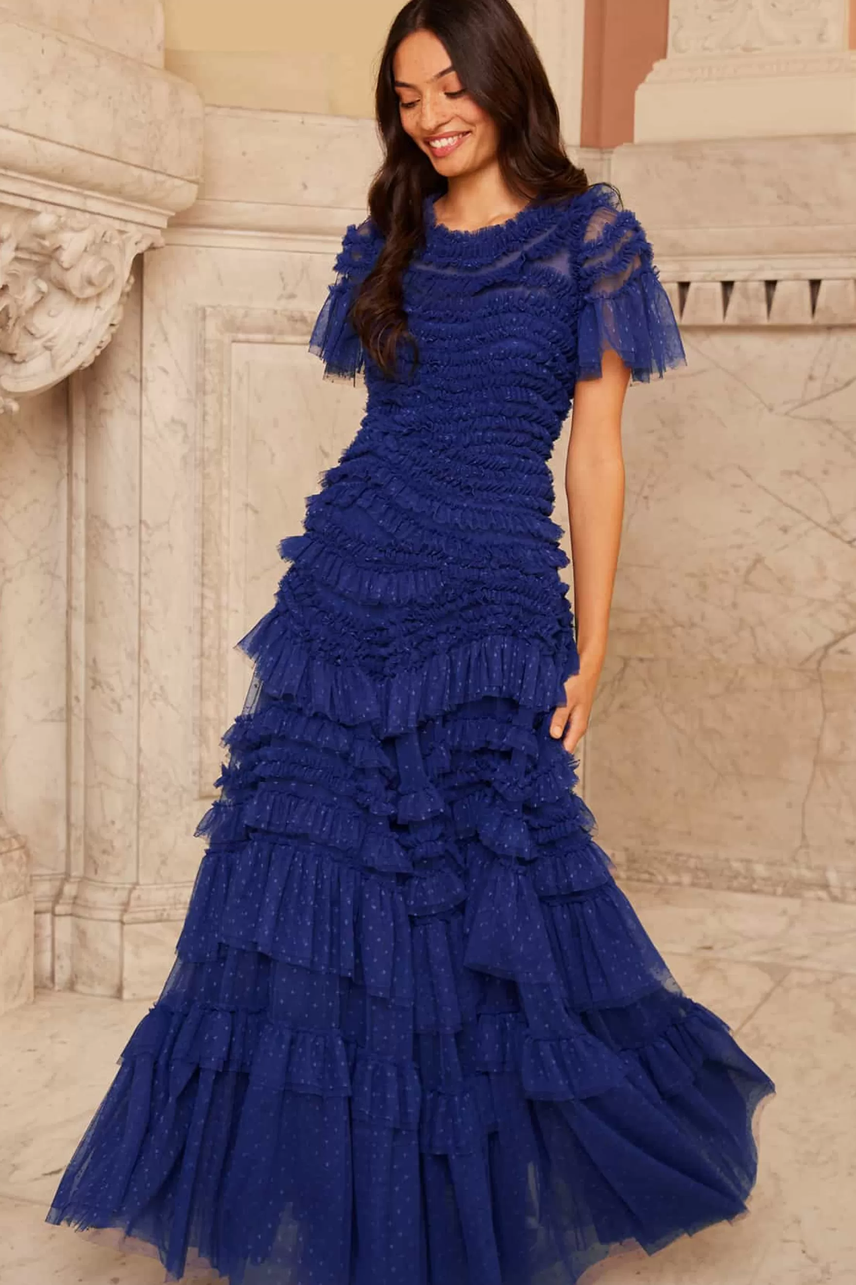 Needle & Thread Mother of the Bride | Evening Dresses>Wild Rose Short Sleeve Gown Blue
