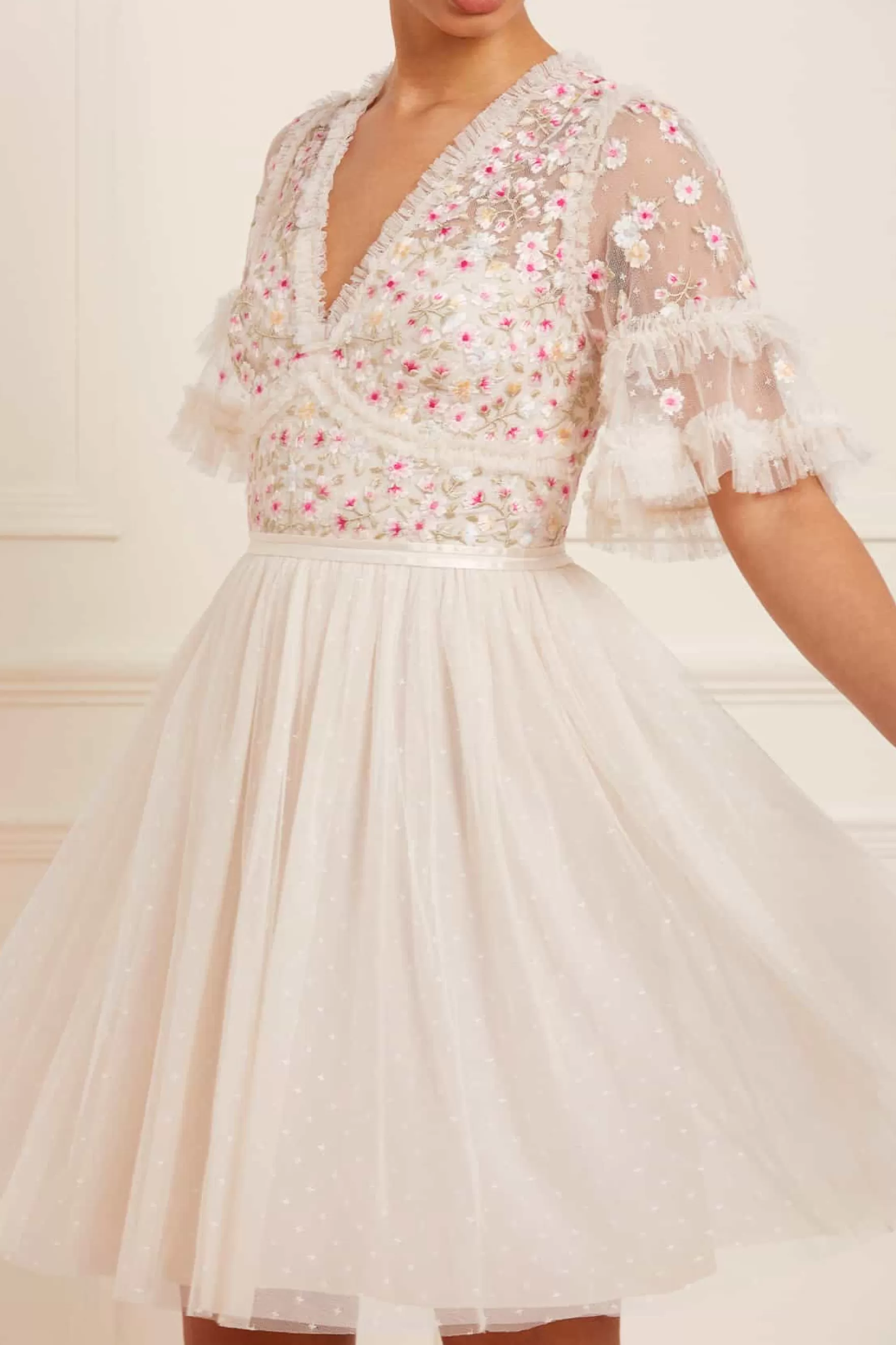 Needle & Thread Wedding Wardrobe | Bridesmaid>Wildflower Ditsy Bodice Mini Dress Champagne