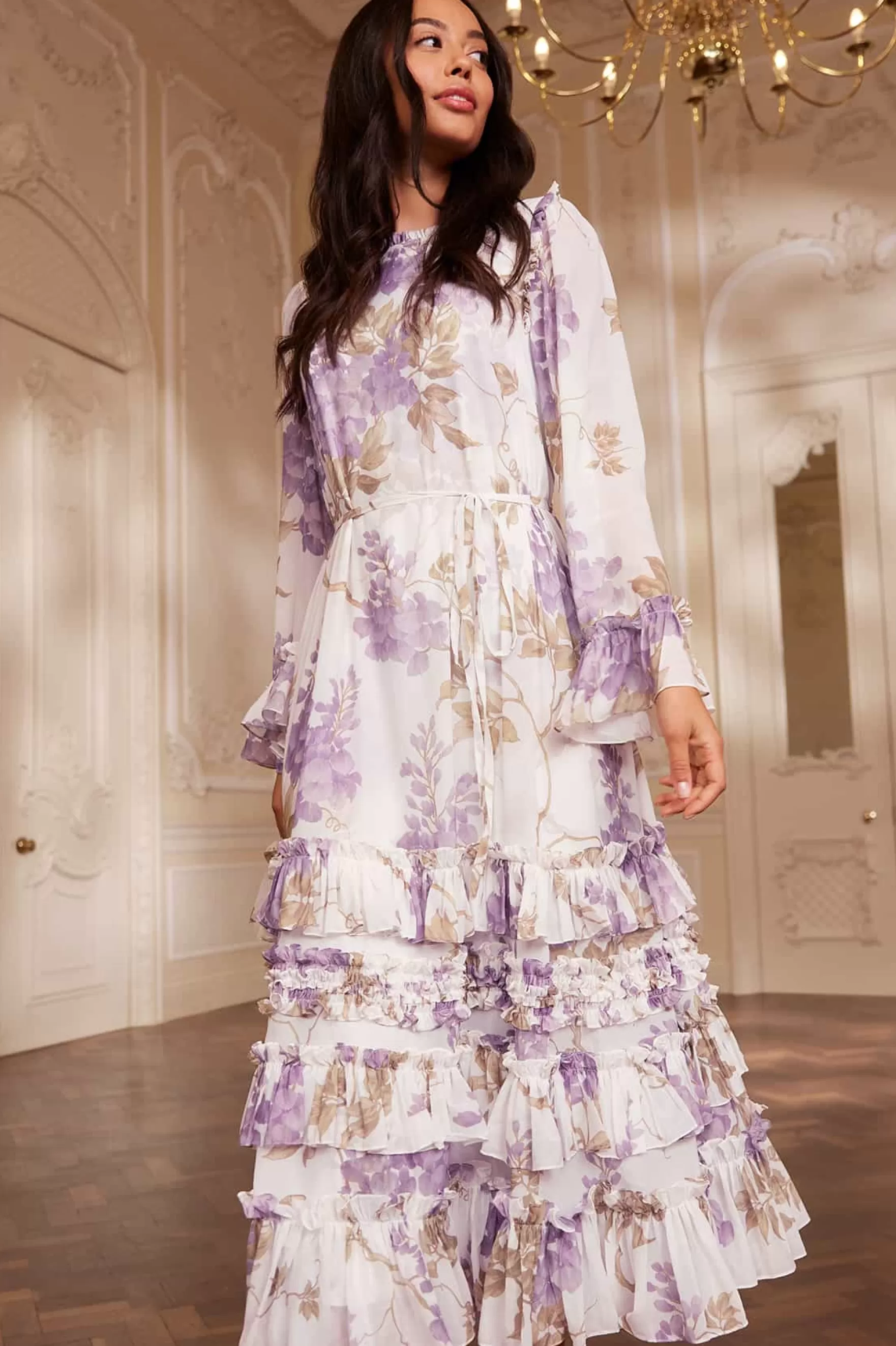 Needle & Thread Wedding Guest | Plus Size>Wisteria Chiffon Round Neck Ankle Gown Multi