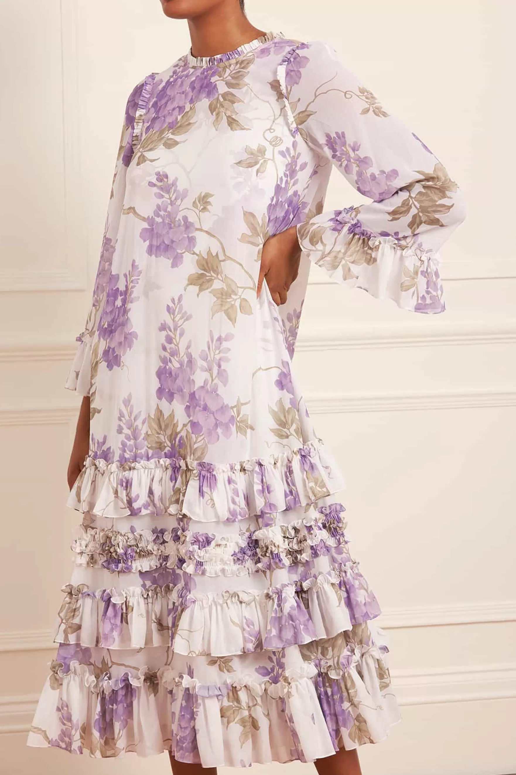 Needle & Thread Wedding Guest | Plus Size>Wisteria Chiffon Round Neck Ankle Gown Multi