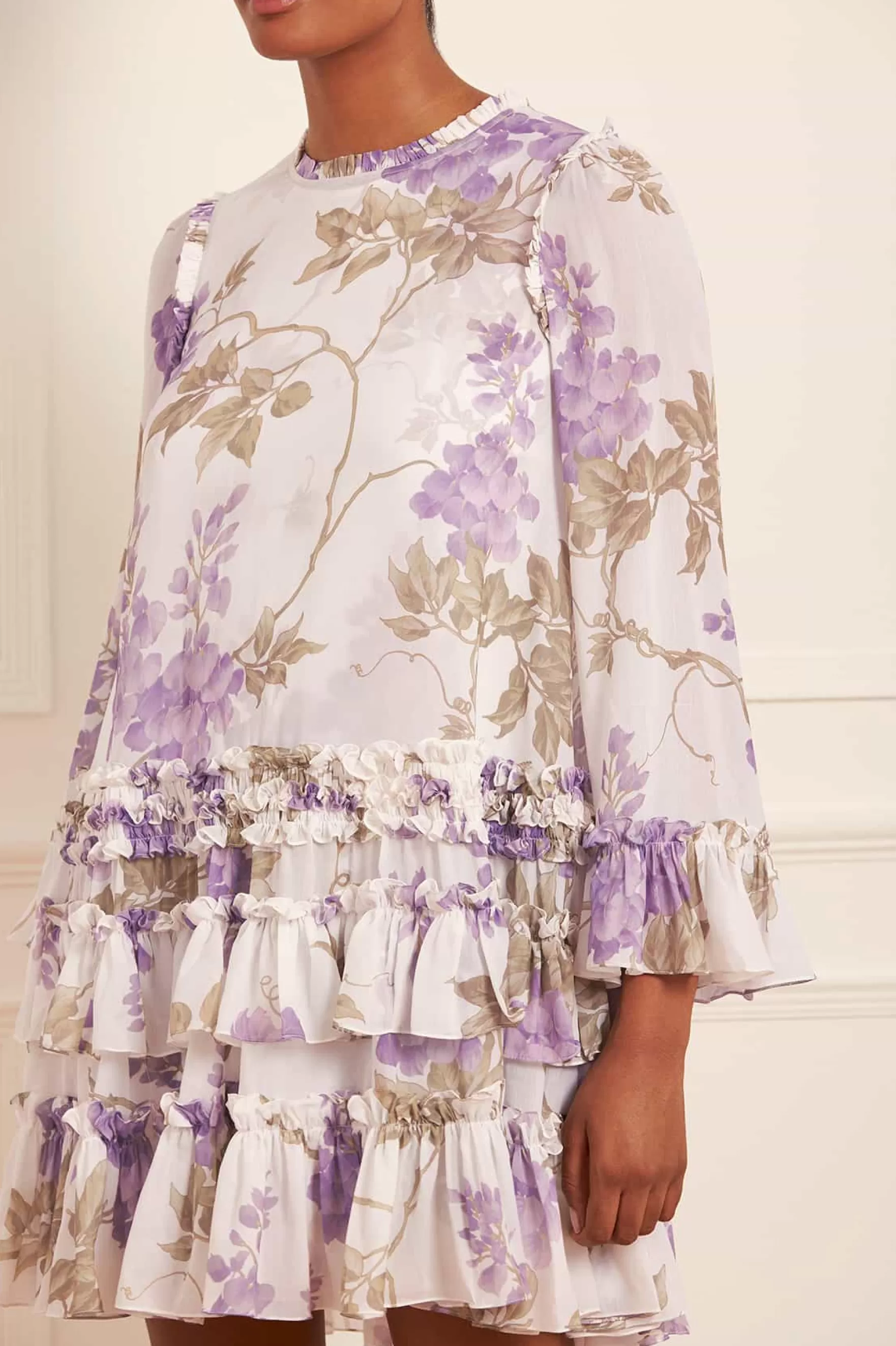 Needle & Thread Wedding Guest | Mini Dresses>Wisteria Chiffon Round Neck Mini Dress Multi