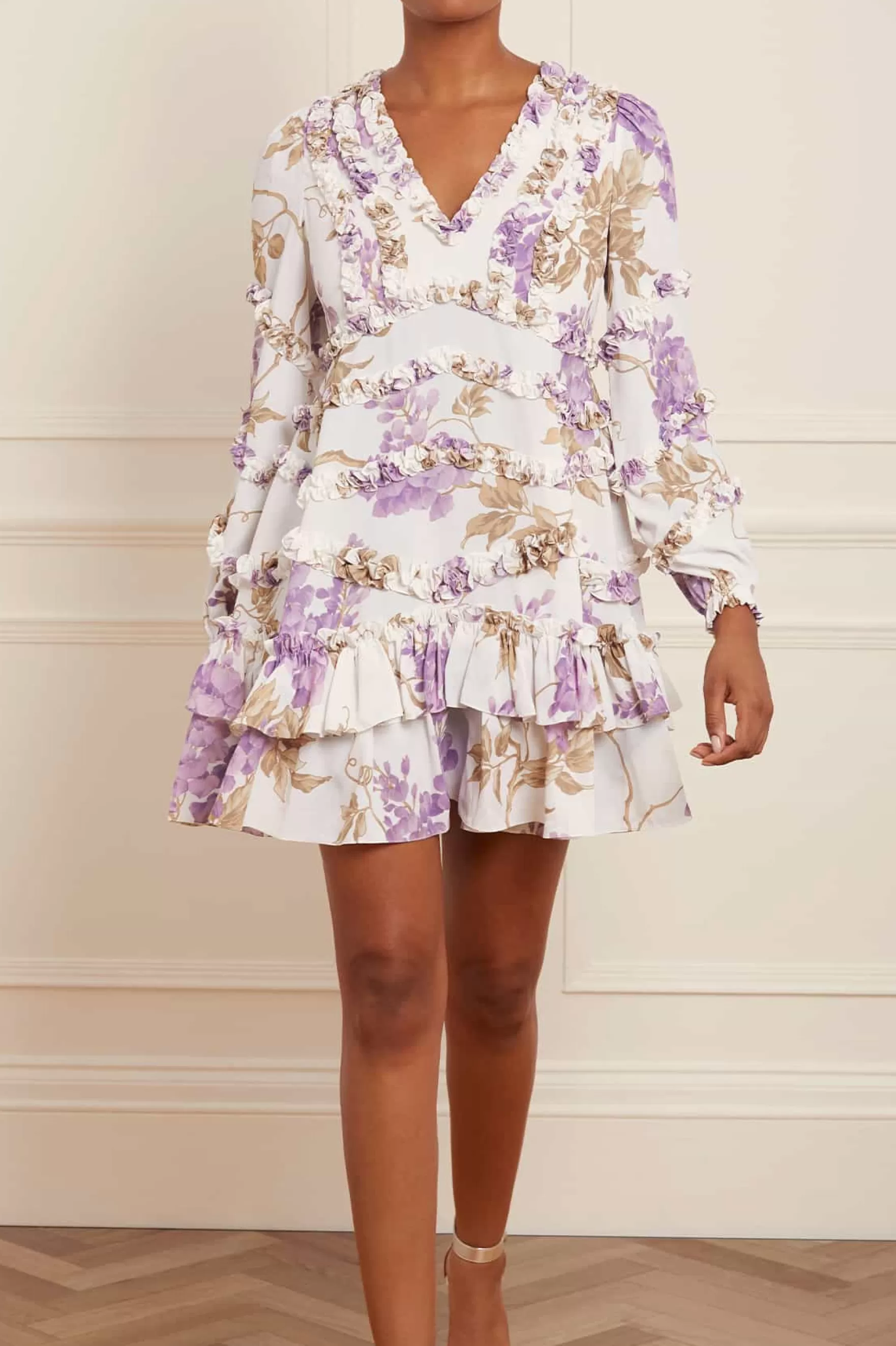 Needle & Thread Wedding Guest | Mummy & Me>Wisteria Crepe V-Neck Micro Mini Dress Multi
