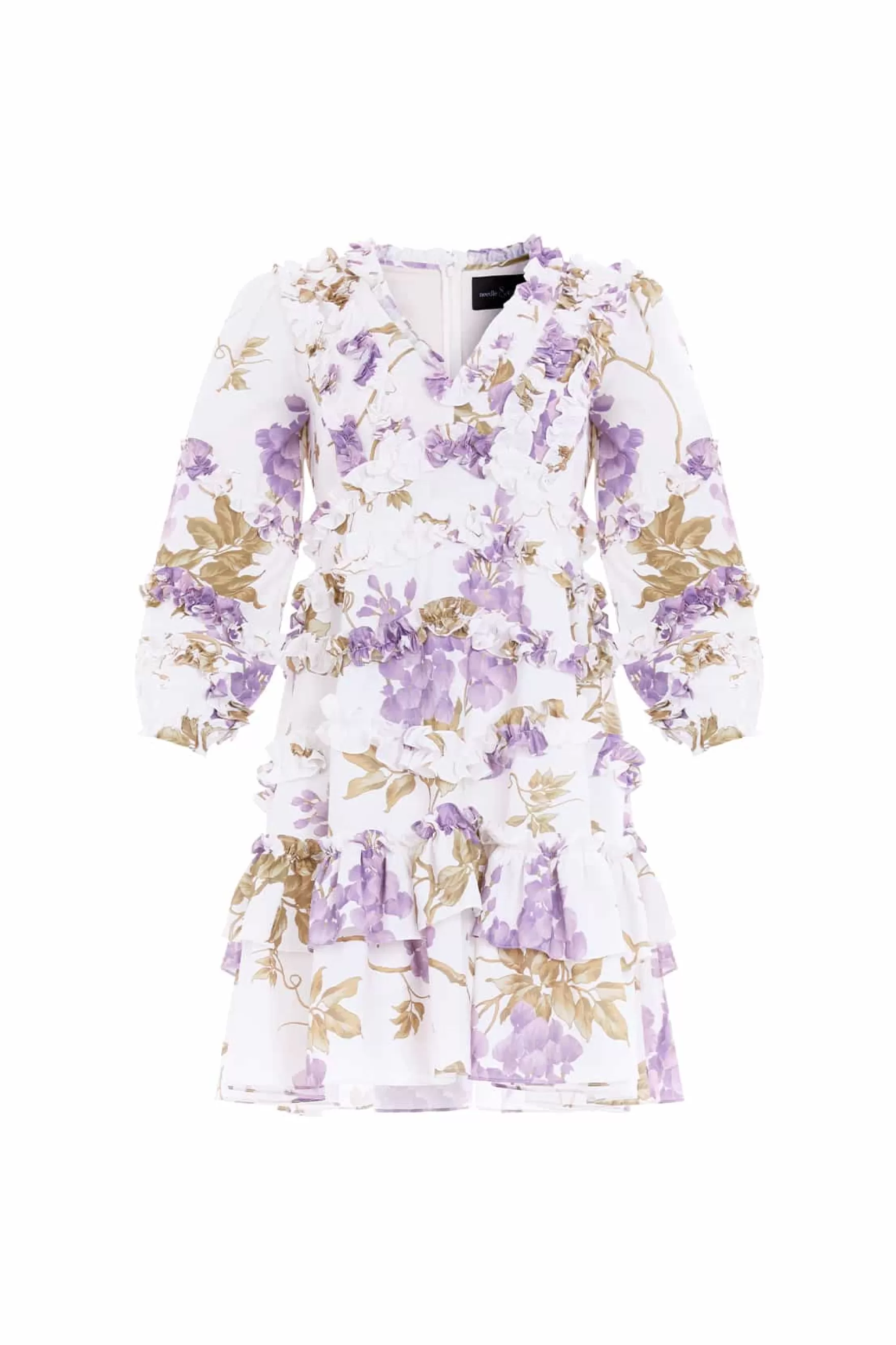 Needle & Thread Wedding Guest | Mummy & Me>Wisteria Crepe V-Neck Micro Mini Dress Multi