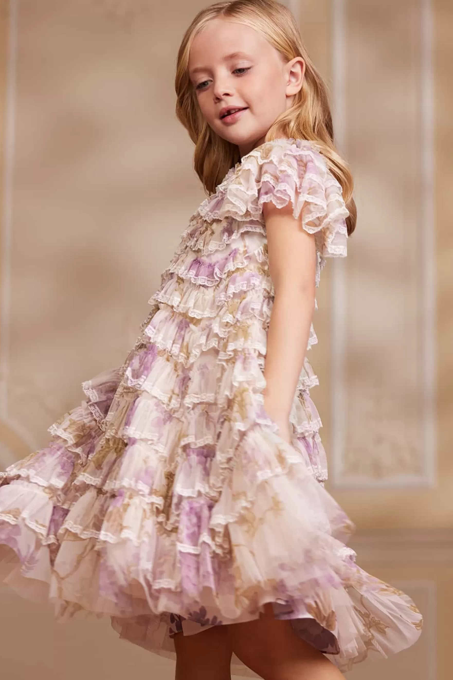 Needle & Thread Printed Dresses | Responsibly Sourced>Wisteria Ruffle Lace Kids Dress Multi