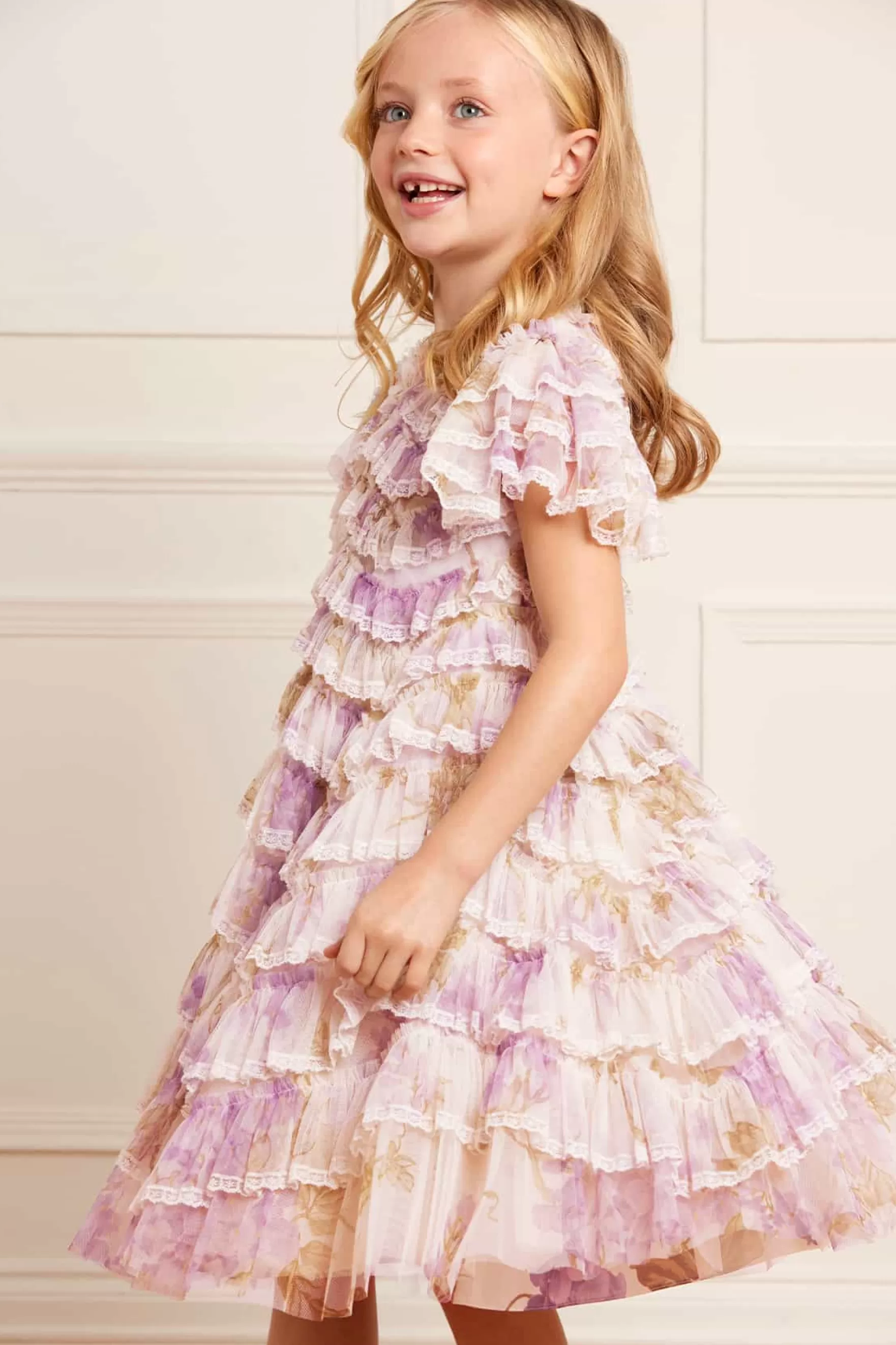 Needle & Thread Printed Dresses | Responsibly Sourced>Wisteria Ruffle Lace Kids Dress Multi